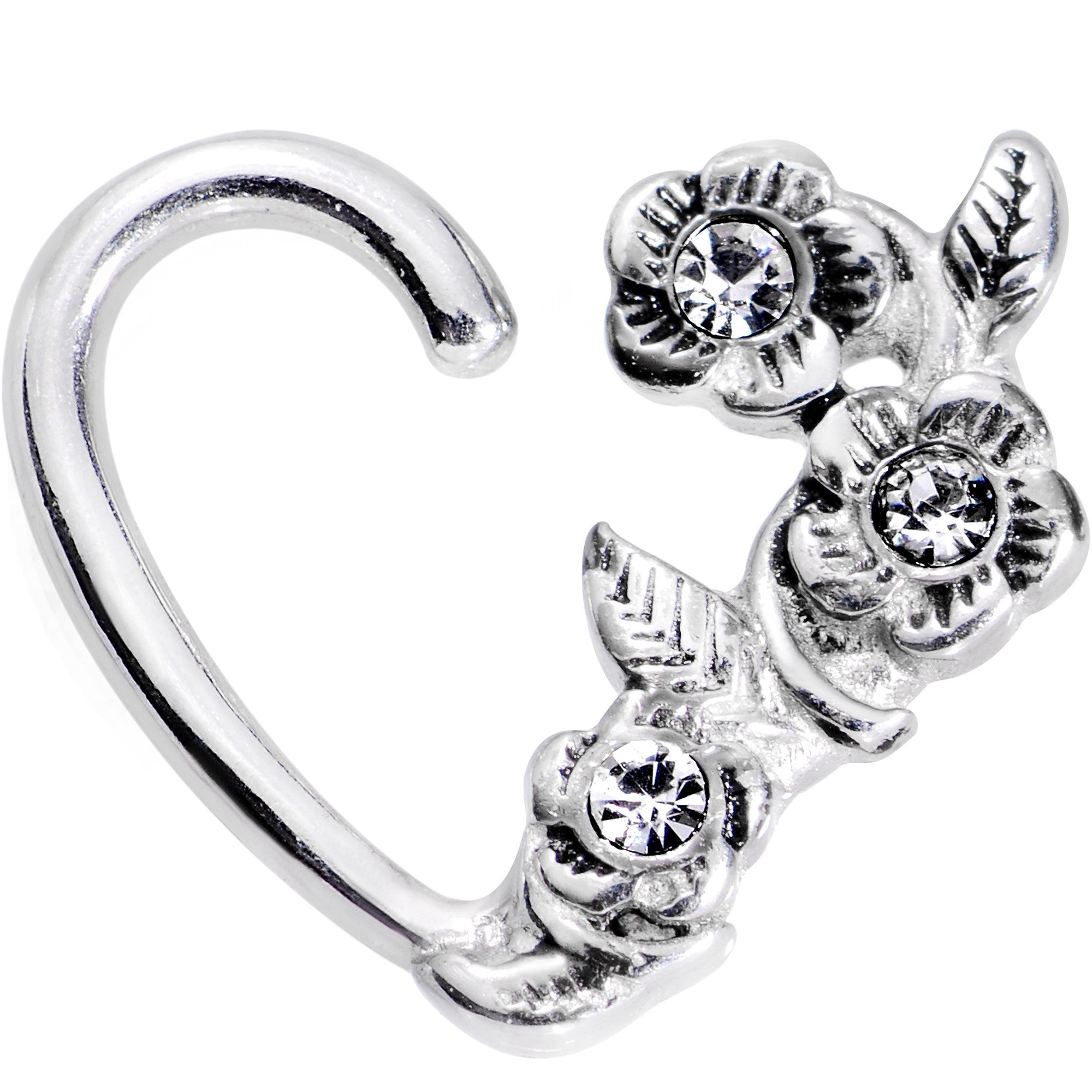 16 Gauge 1/4 Clear Gem Bounty of Flowers Left Heart Closure Ring