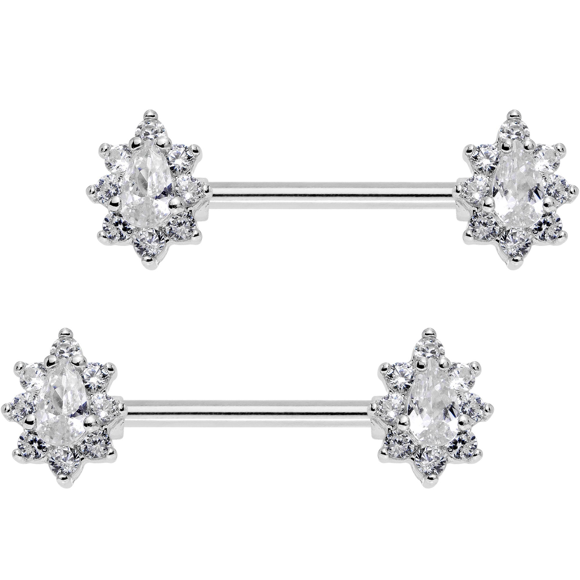 Clear CZ Gem Teardrop Star Barbell Nipple Ring Set