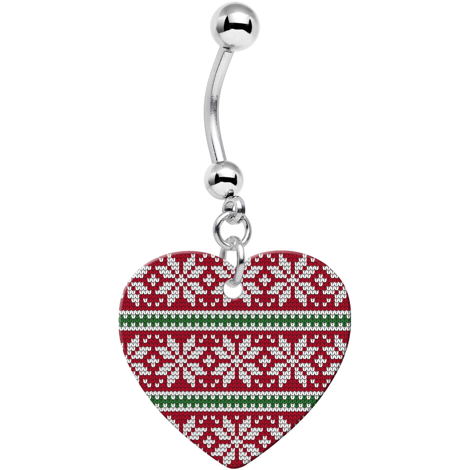 Red Green Christmas Sweater Heart Dangle Belly Ring