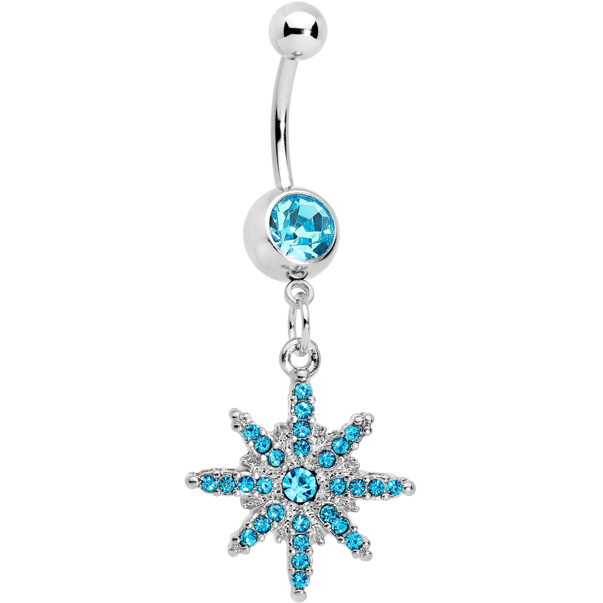 Blue Gem Northern Winters Snowflake Dangle Belly Ring