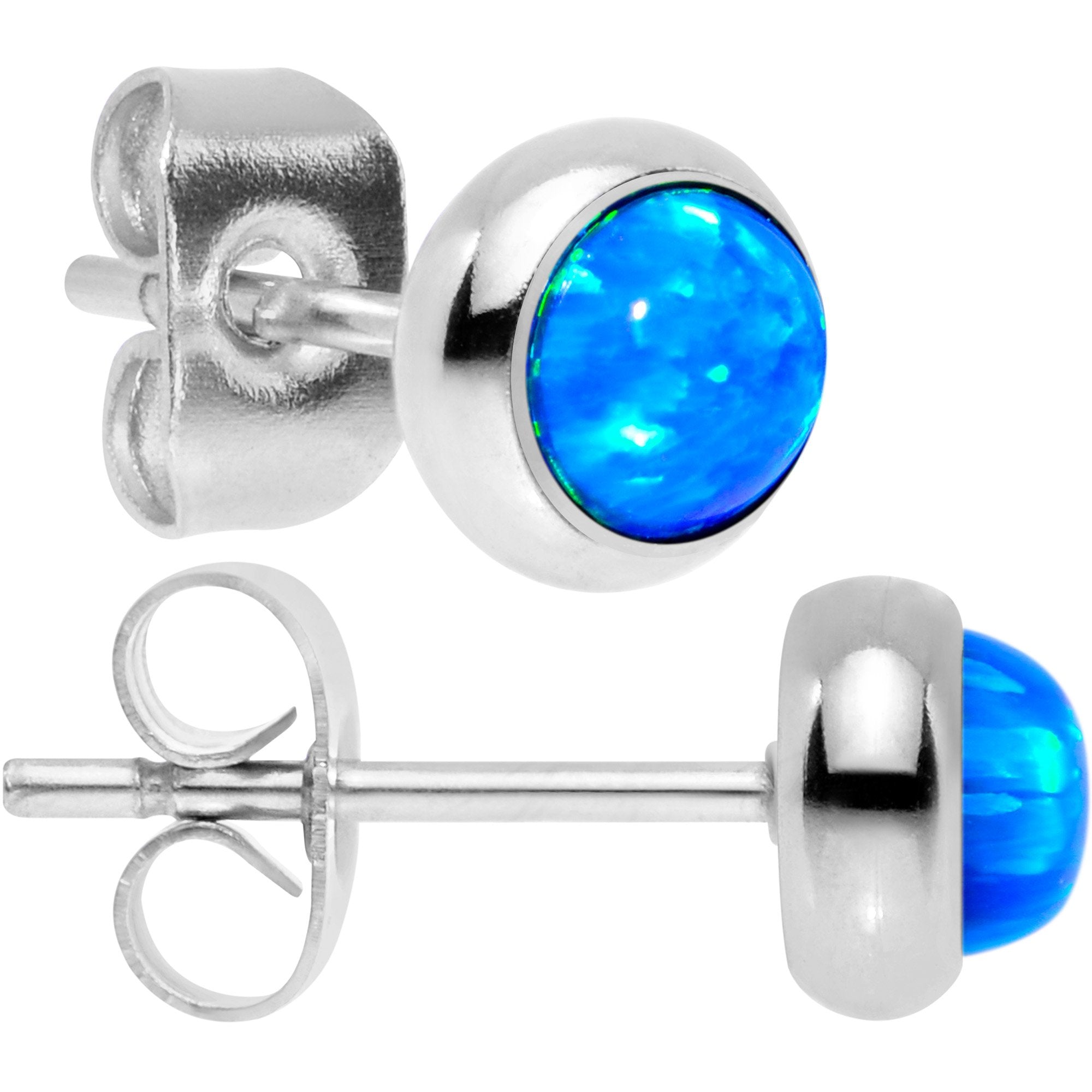 Blue Synthetic Opal 316L Surgical Steel Stud Earrings