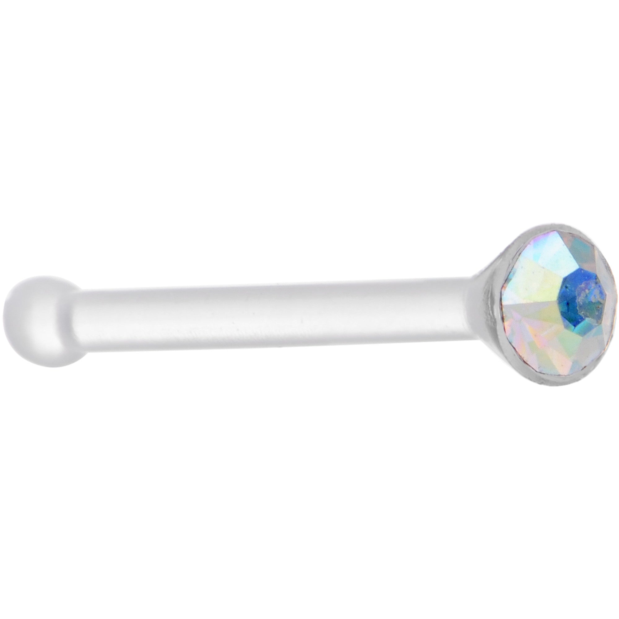 20 Gauge 1/4 Aurora Gem Stud Acrylic Nose Bone