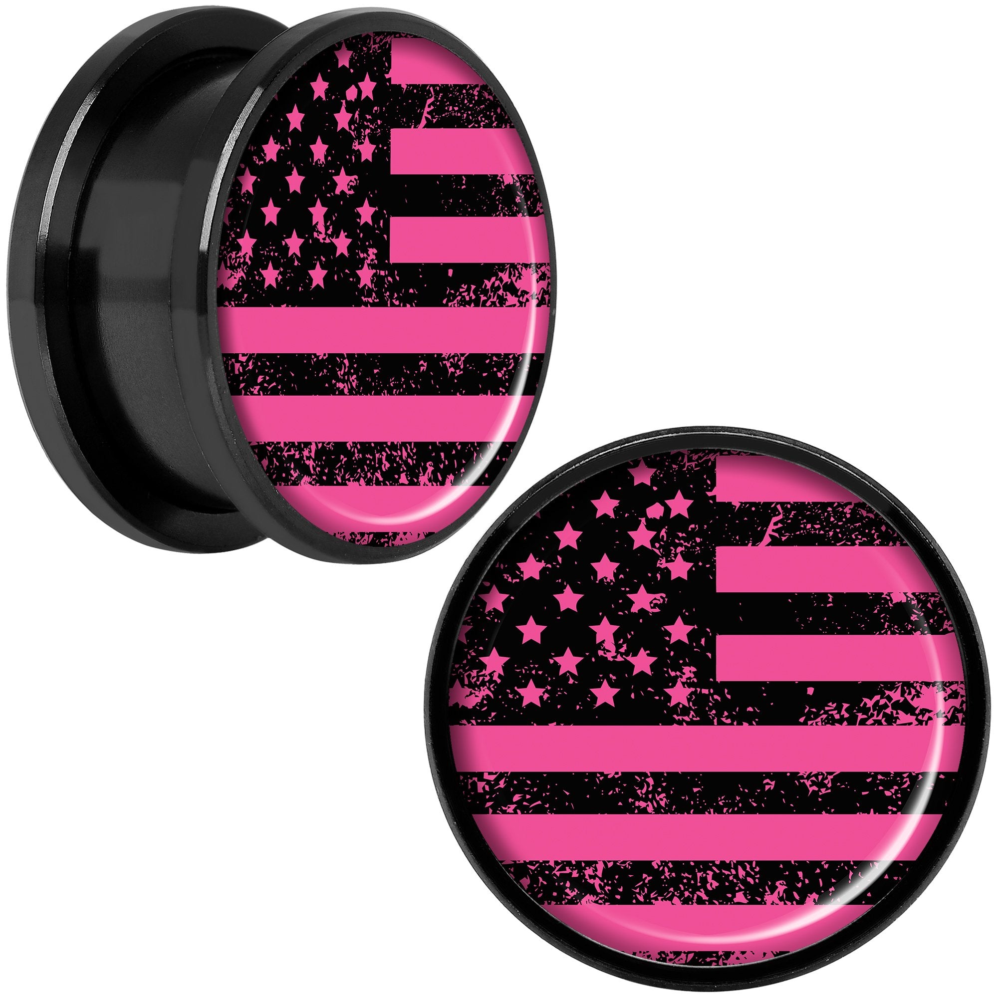 Pink American Flag Black Anodized Screw Fit Plug Set 18mm