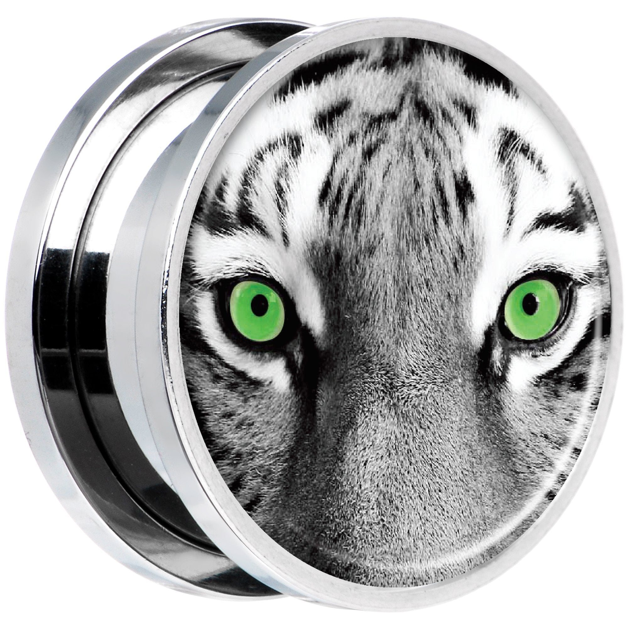 Black White Tiger Eyes Steel Screw Fit Plug Set 18mm