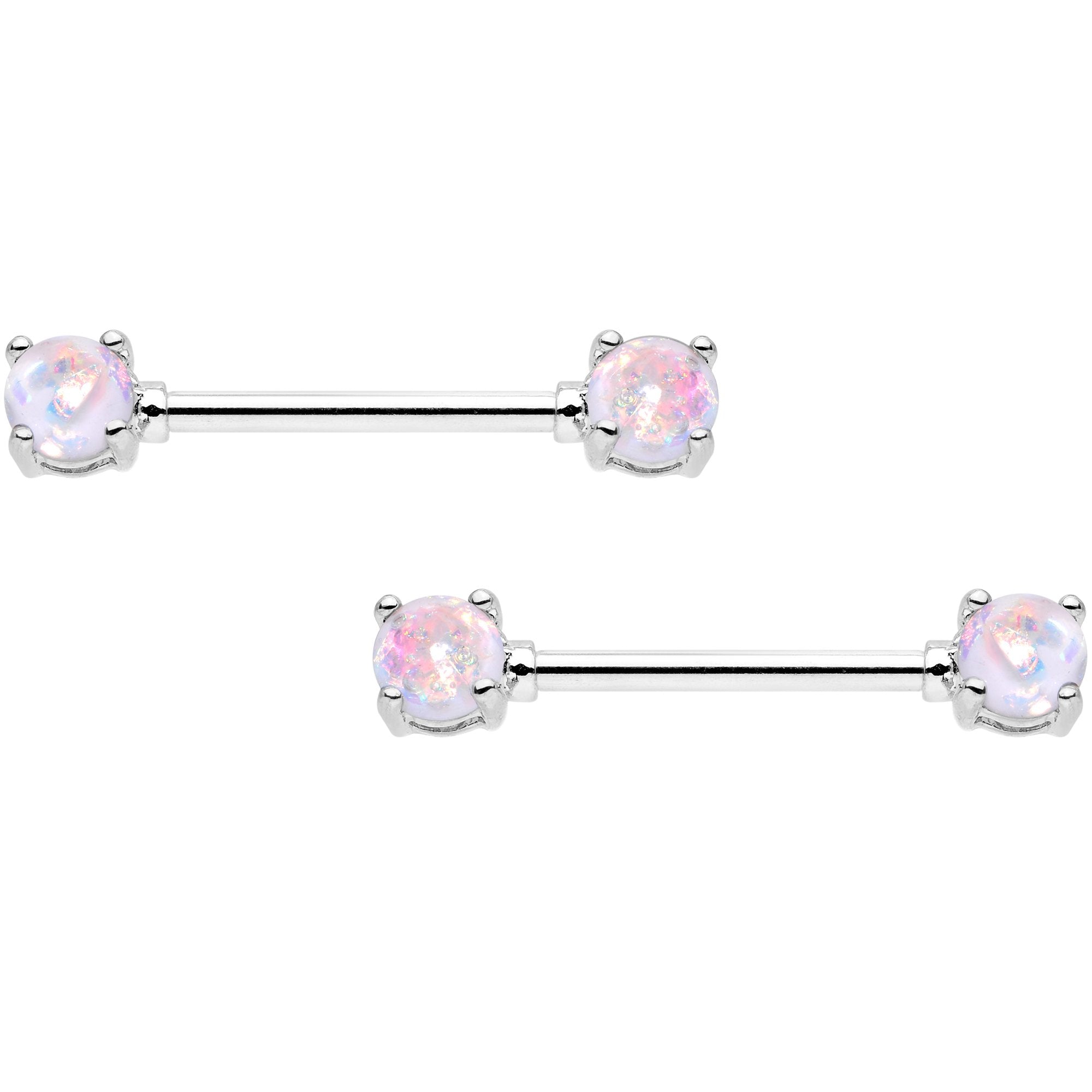 14 Gauge White Faux Opal BCR Captive Ring Barbell Nipple Ring Set