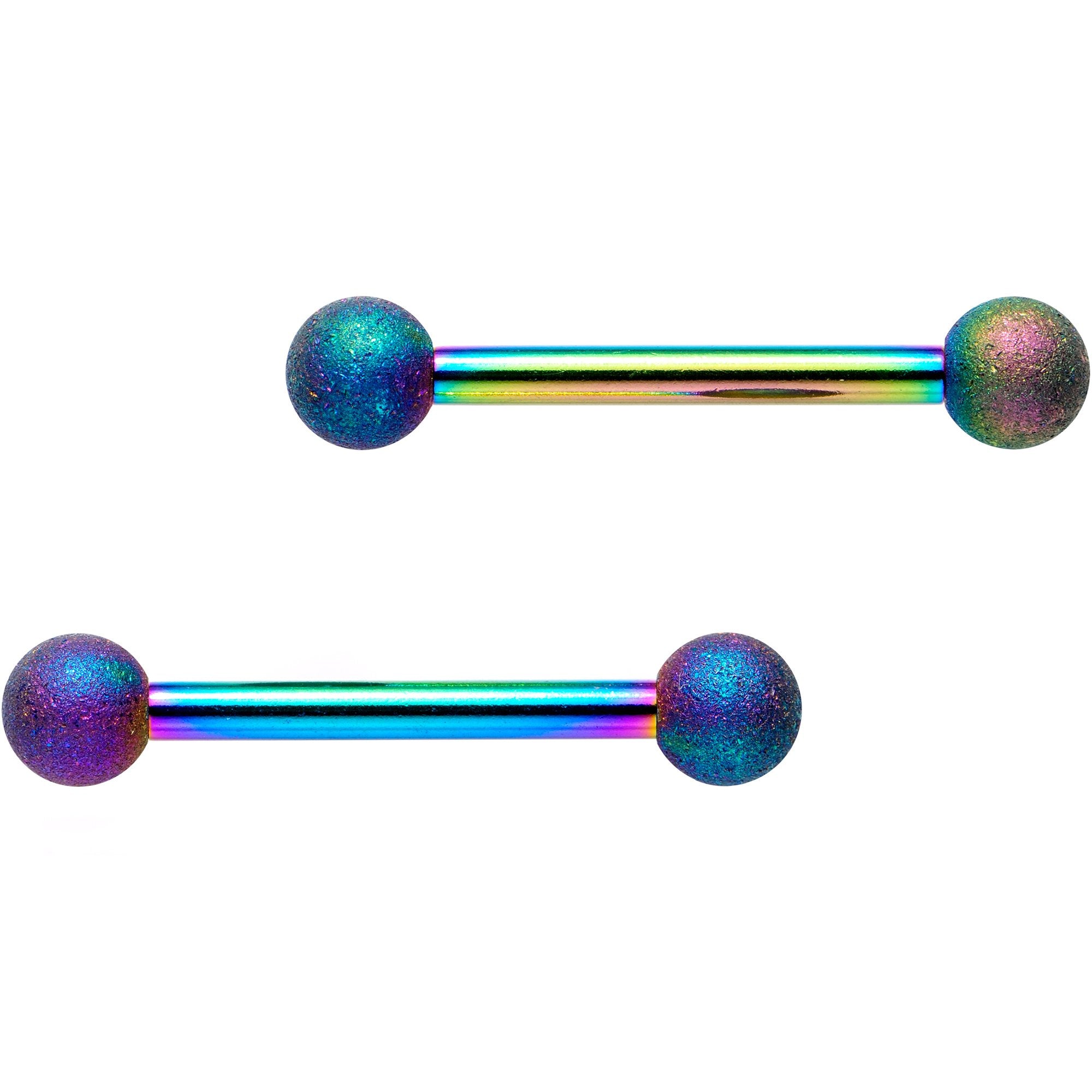 Rainbow Color PVD Sandblasted Barbell Nipple Ring Set