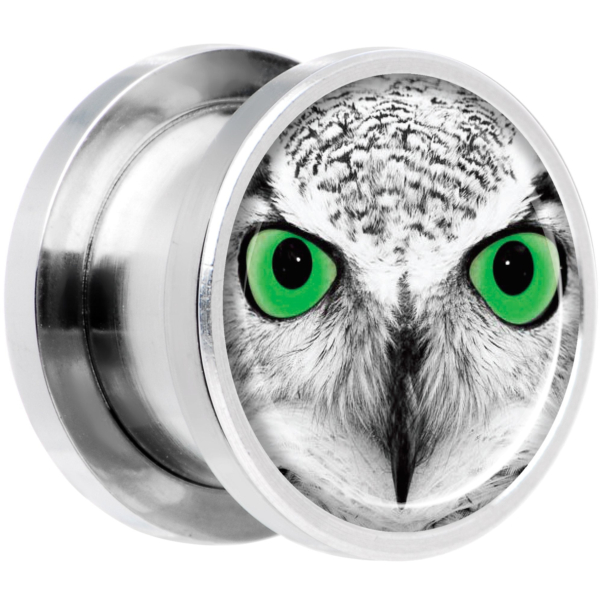 Black White Owl Steel Screw Fit Plug Set 1/2