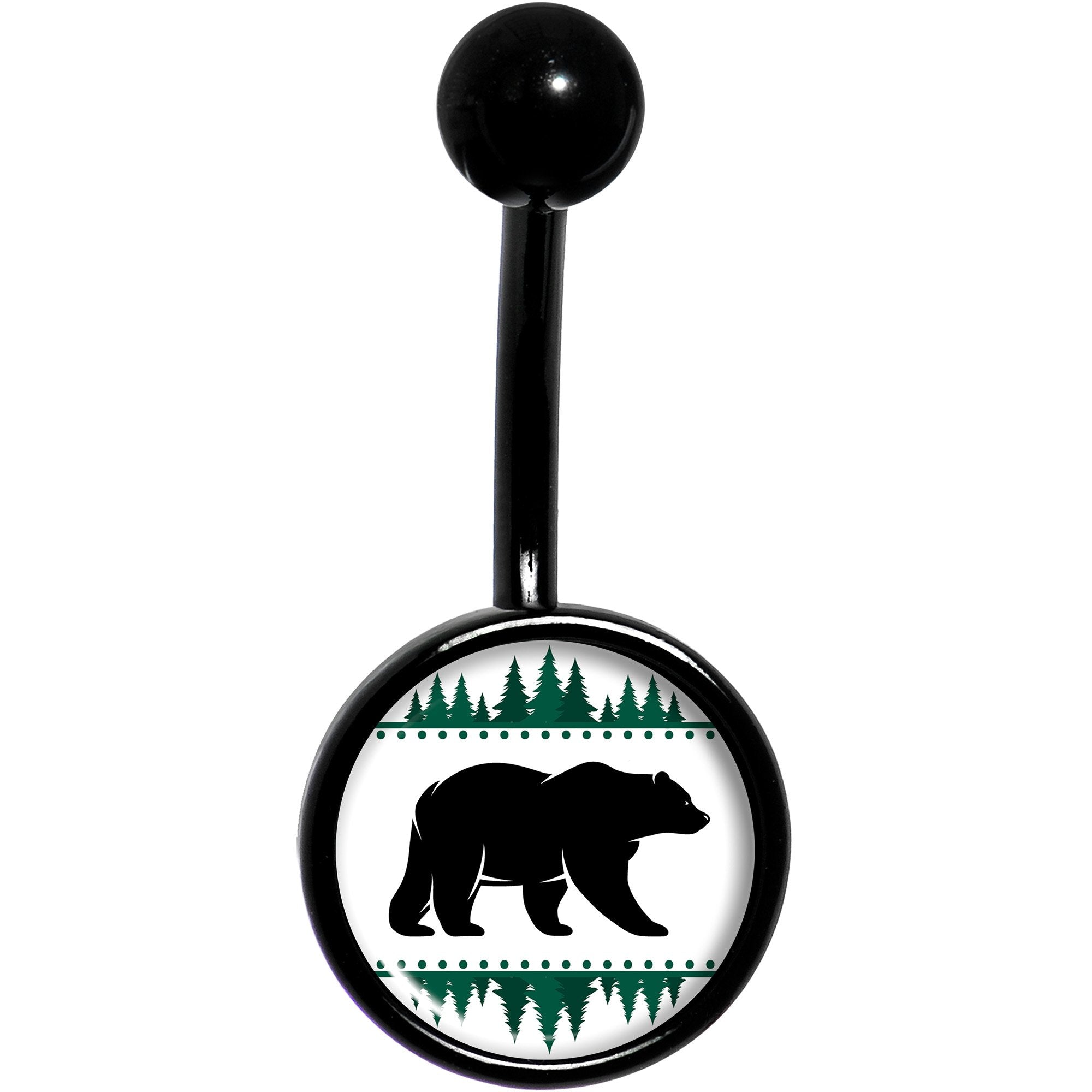 Winter Polar Bear in Woods Black Belly Ring