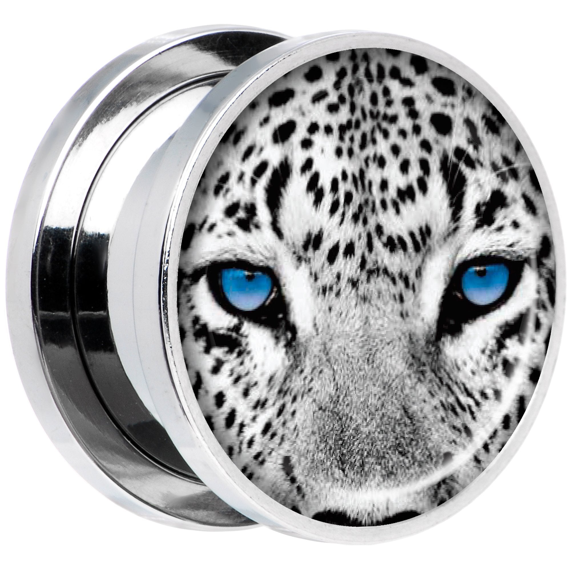 Black White Leopard Eyes Steel Screw Fit Plug Set 5/8