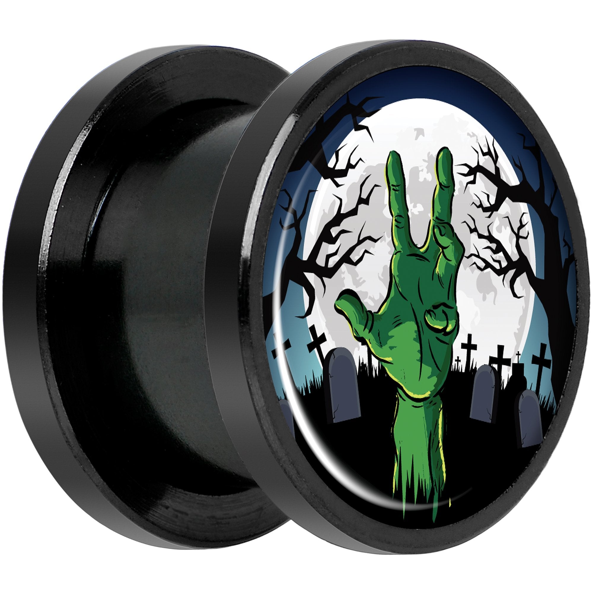 Cemetery Zombie Hand Halloween Black Anodized Plug Set 1/2