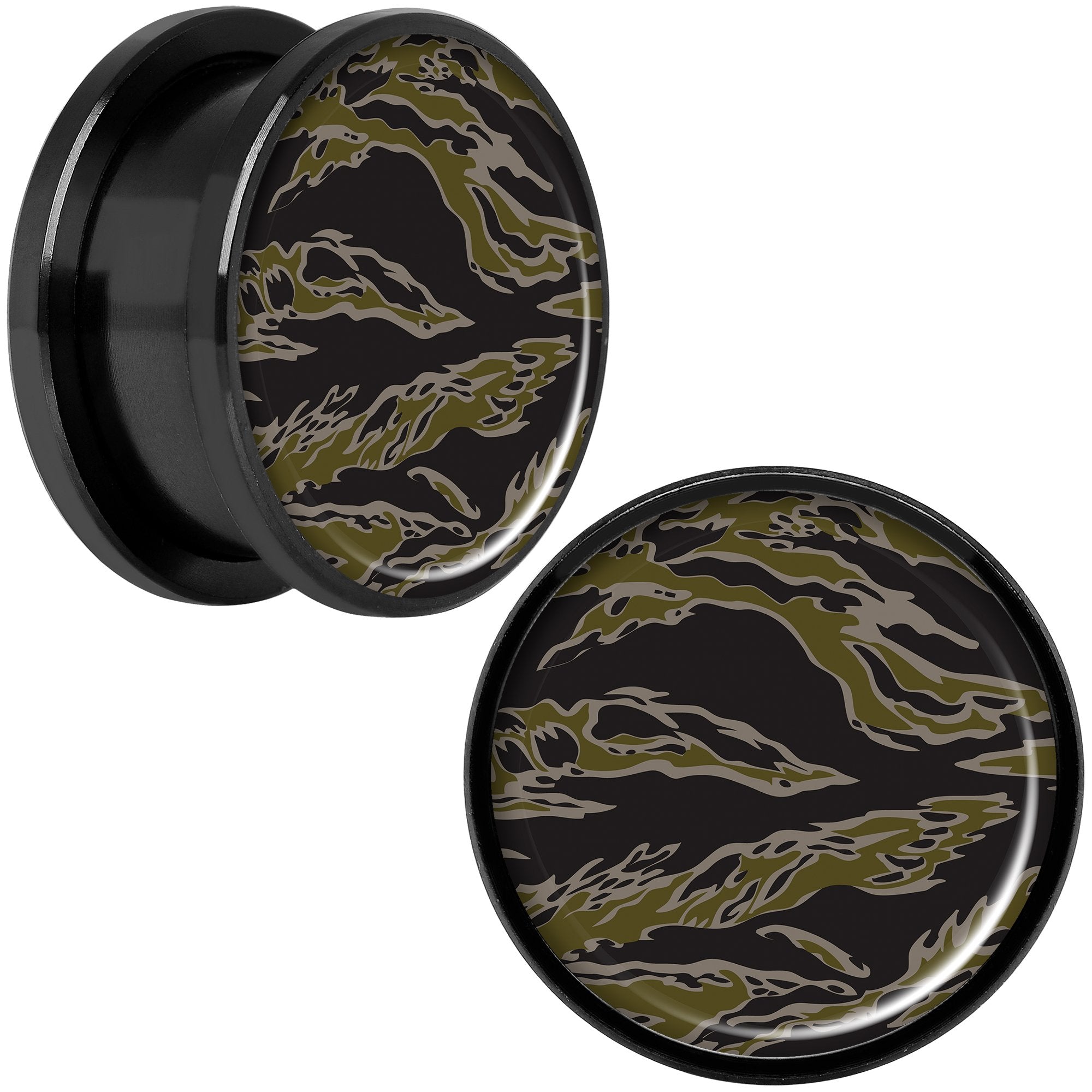 Tiger Camo Print Black Anodized Screw Fit Plug Set 18mm