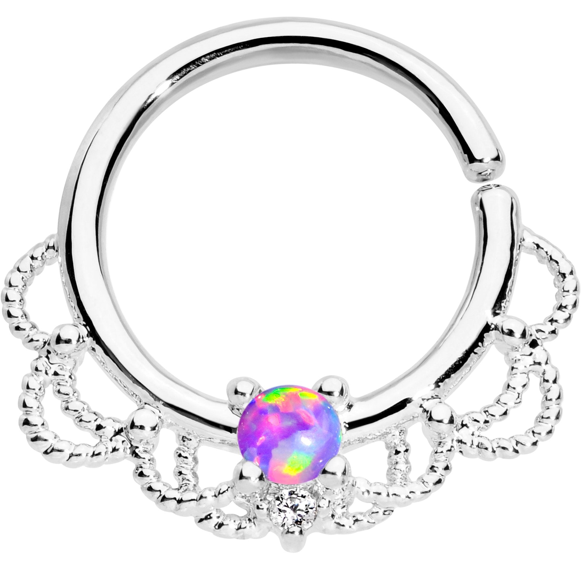 16 Gauge 5/16 Purple Faux Opal Platinum Plated Seamless Circular Ring