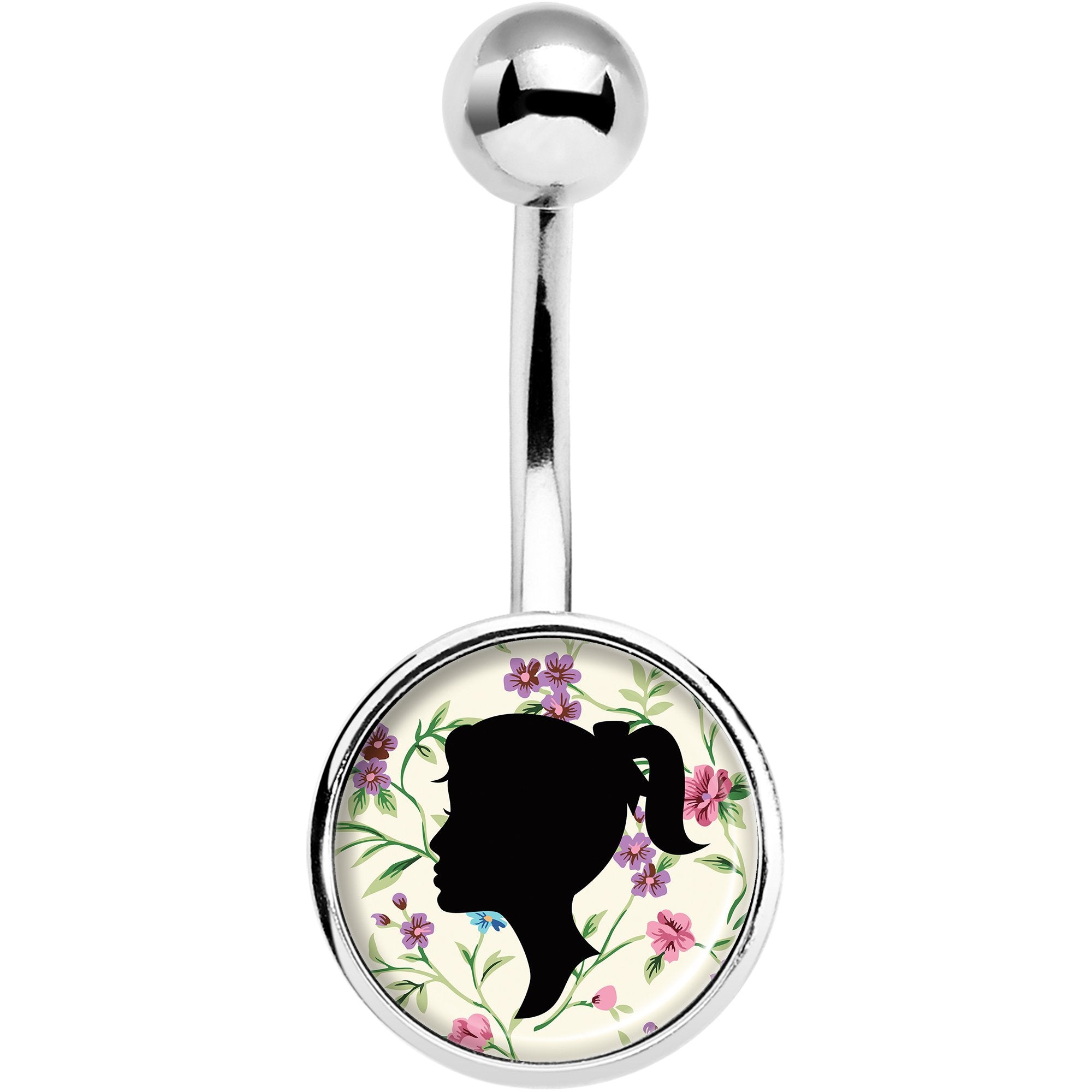 Woman Floral Silhouette Belly Ring