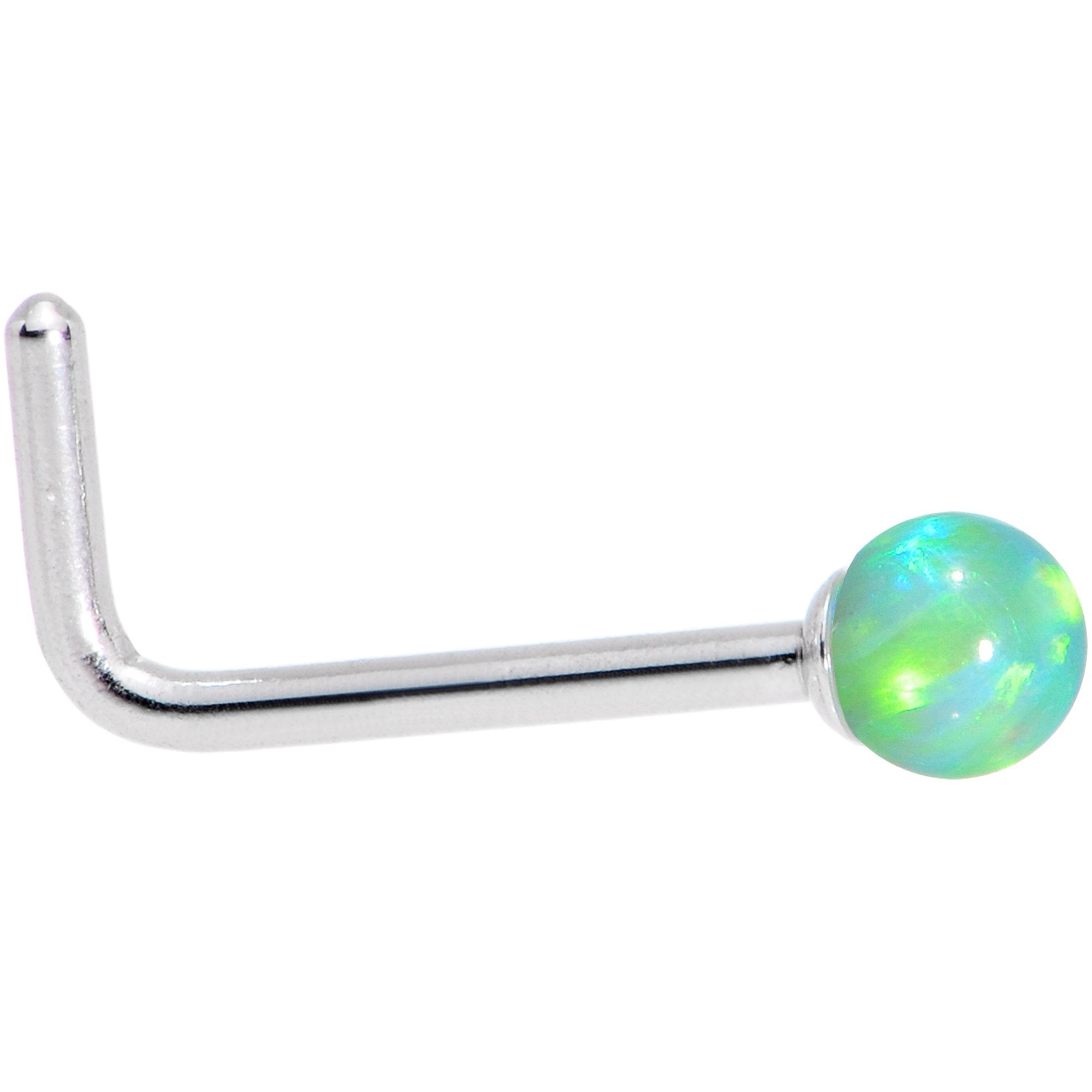 Green 2.5mm Synthetic Opal Ball L-Shape Nose Ring