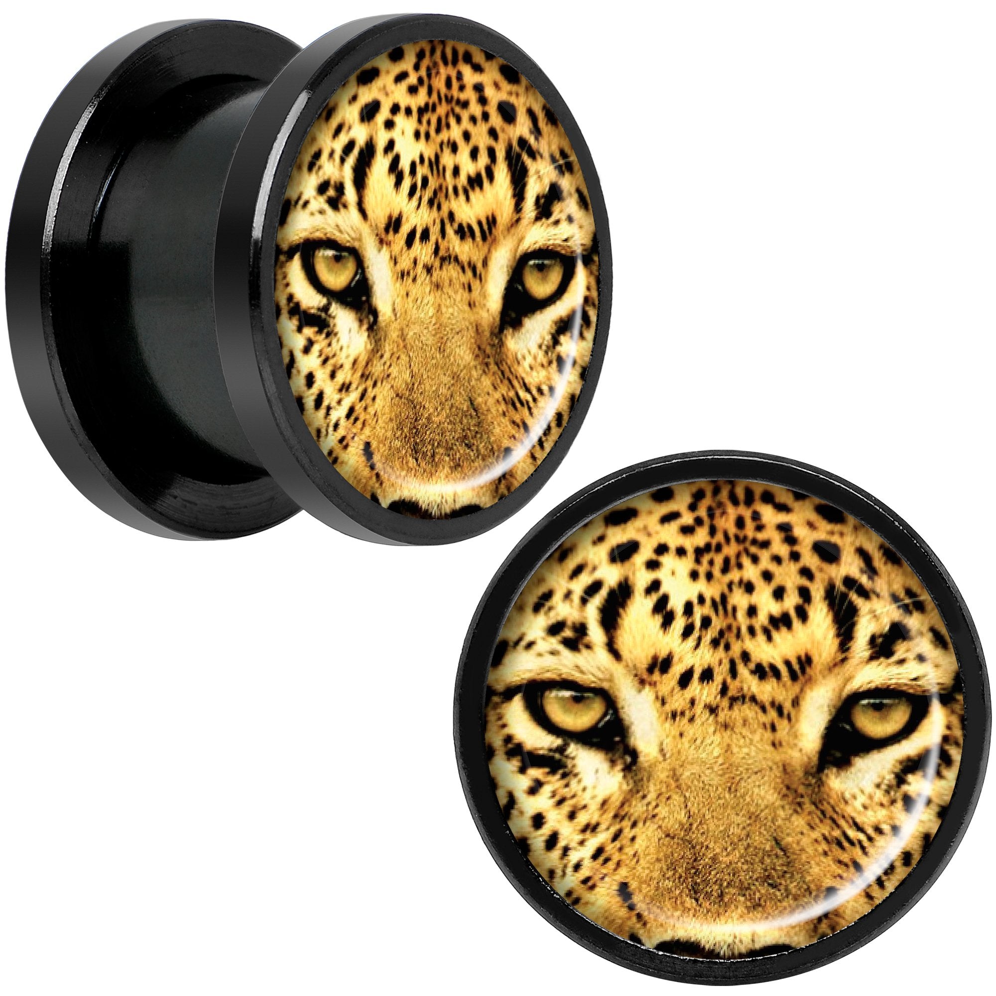 Full Color Leopard Eyes Black Anodized Screw Fit Plug Set 1/2