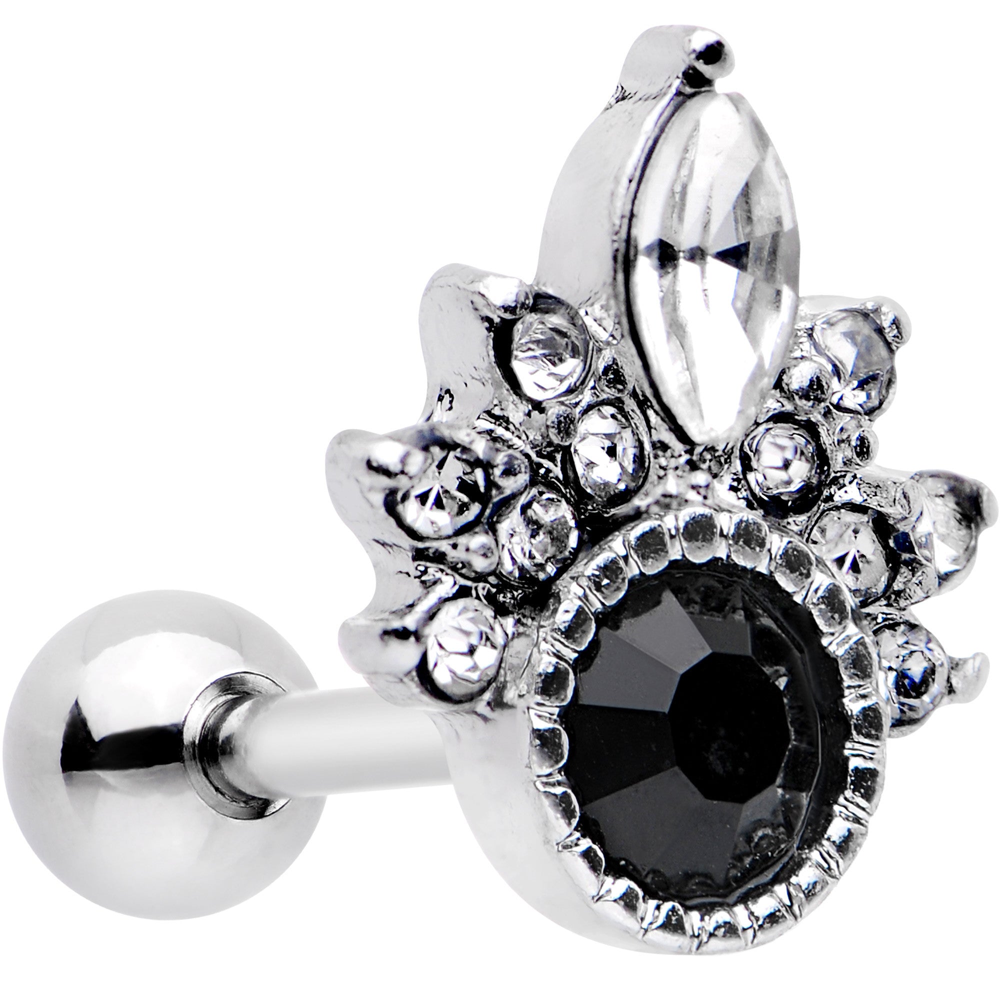 16 Gauge 1/4 Clear Black Gem Cocktail Party Tragus Cartilage Earring