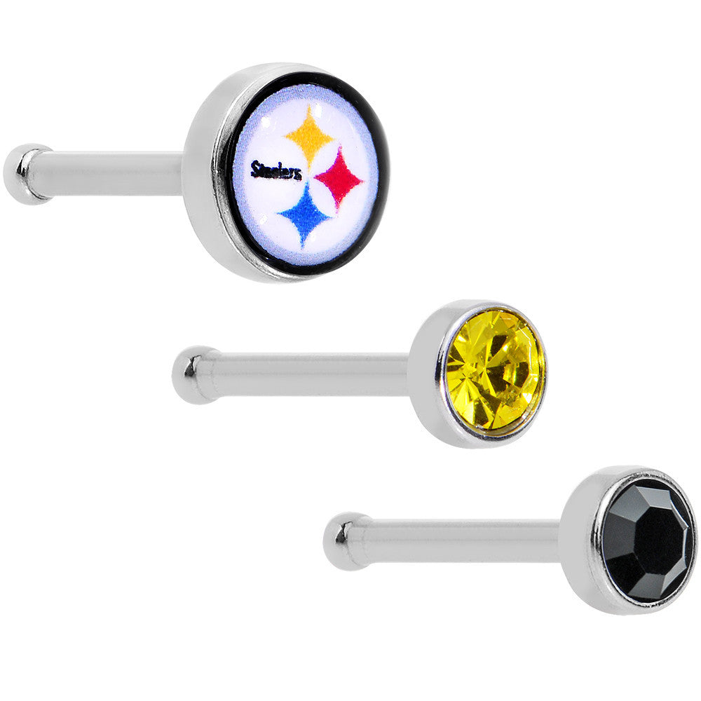 20 Gauge Licensed NFL Pittsburgh Steelers Logo Nose Bone 3 Pack Set