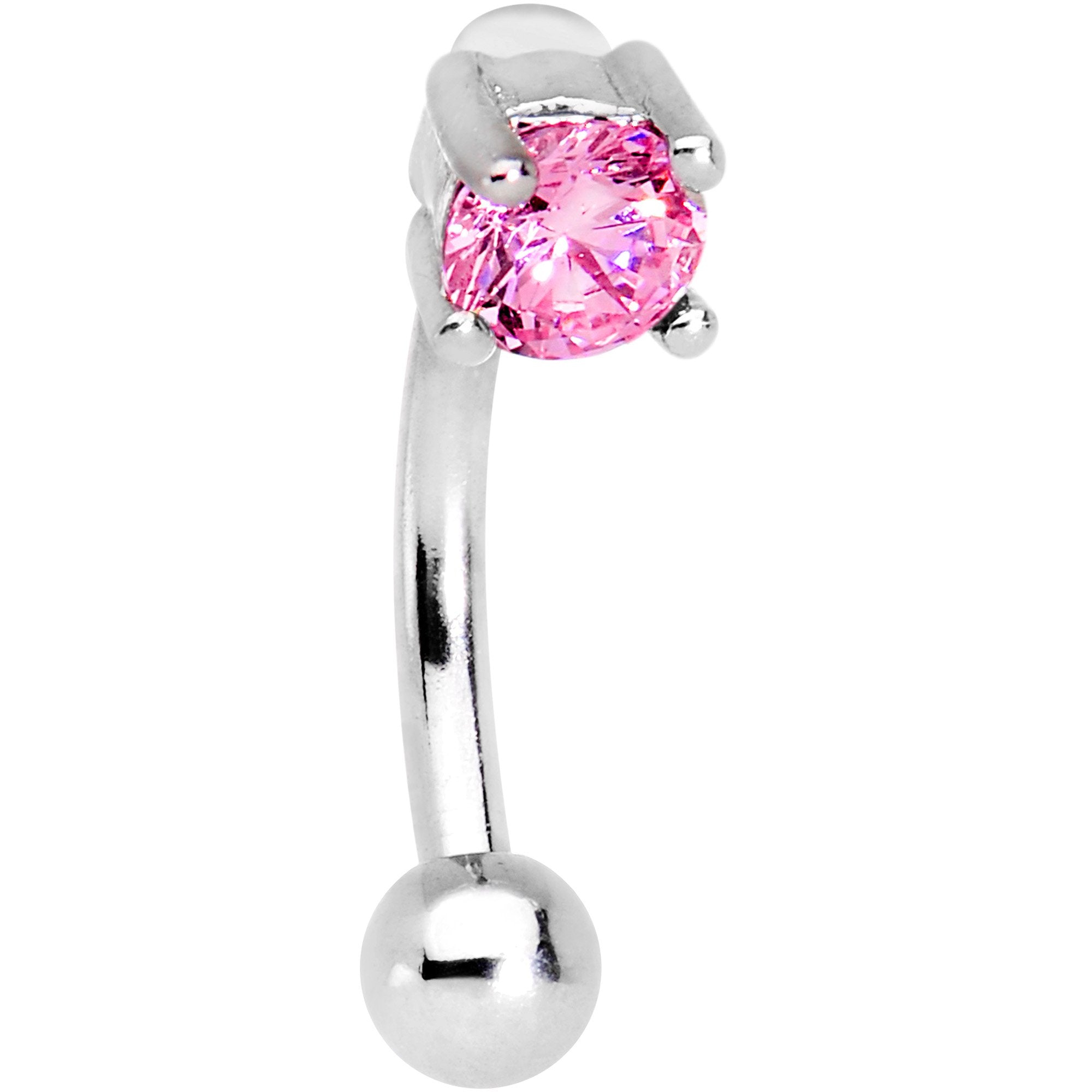 5/16 Pink CZ Gem Fashionista Curved Eyebrow Rook Earring