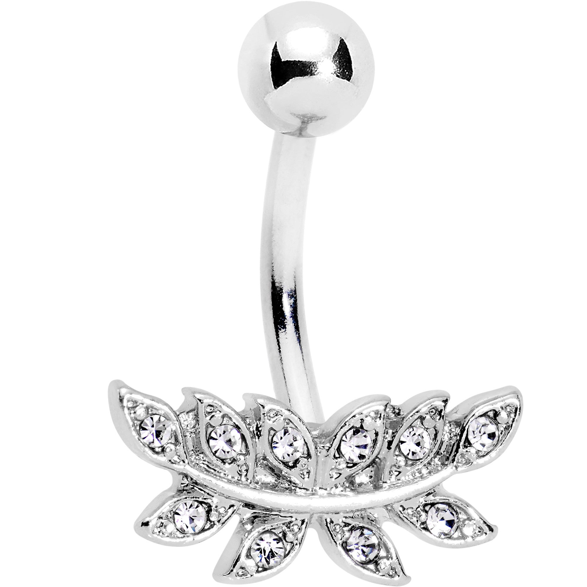 Clear Gem Sprouting Ivy Leaf Belly Ring