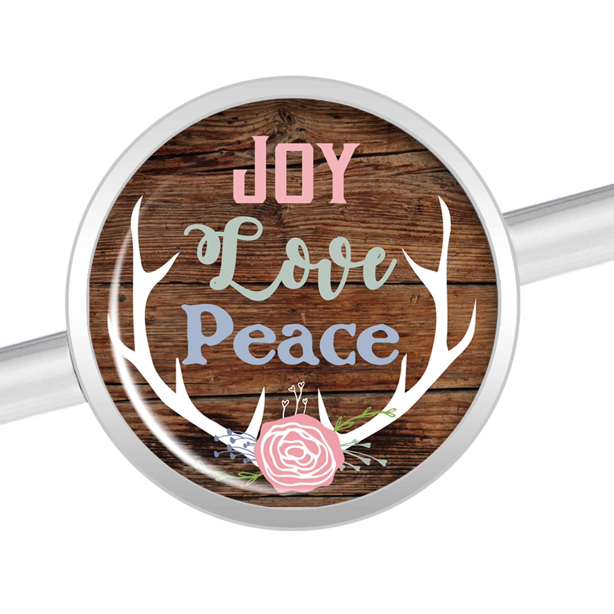 14 Gauge Joy Love Peace Antlers Industrial Barbell 37mm