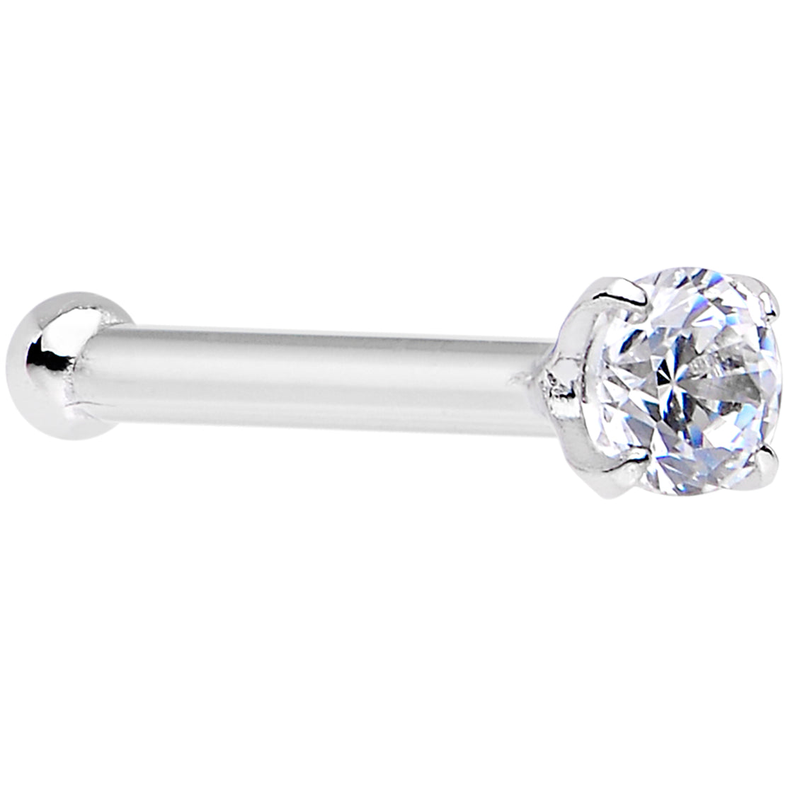 Solid 14kt White Gold 1.5mm Cubic Zirconia Nose Bone