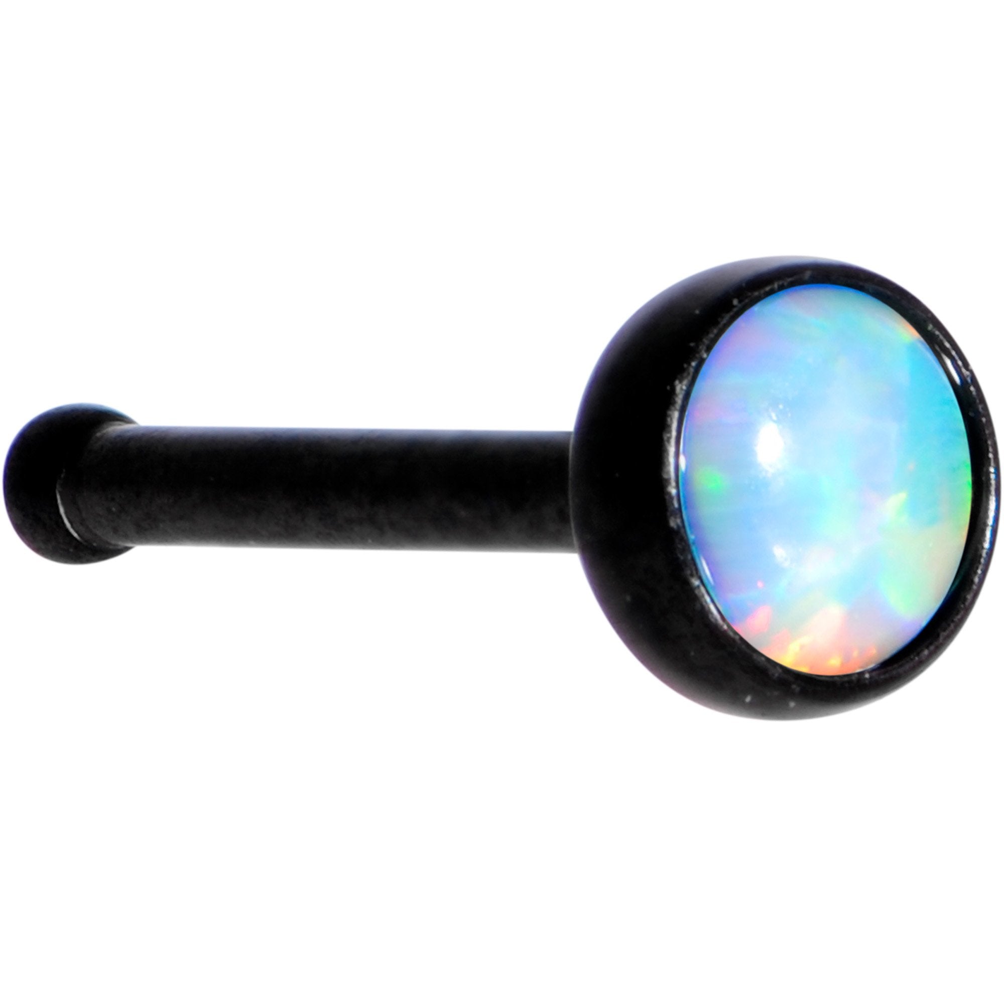 White 3mm Synthetic Opal Inlay Black Anodized Nose Bone