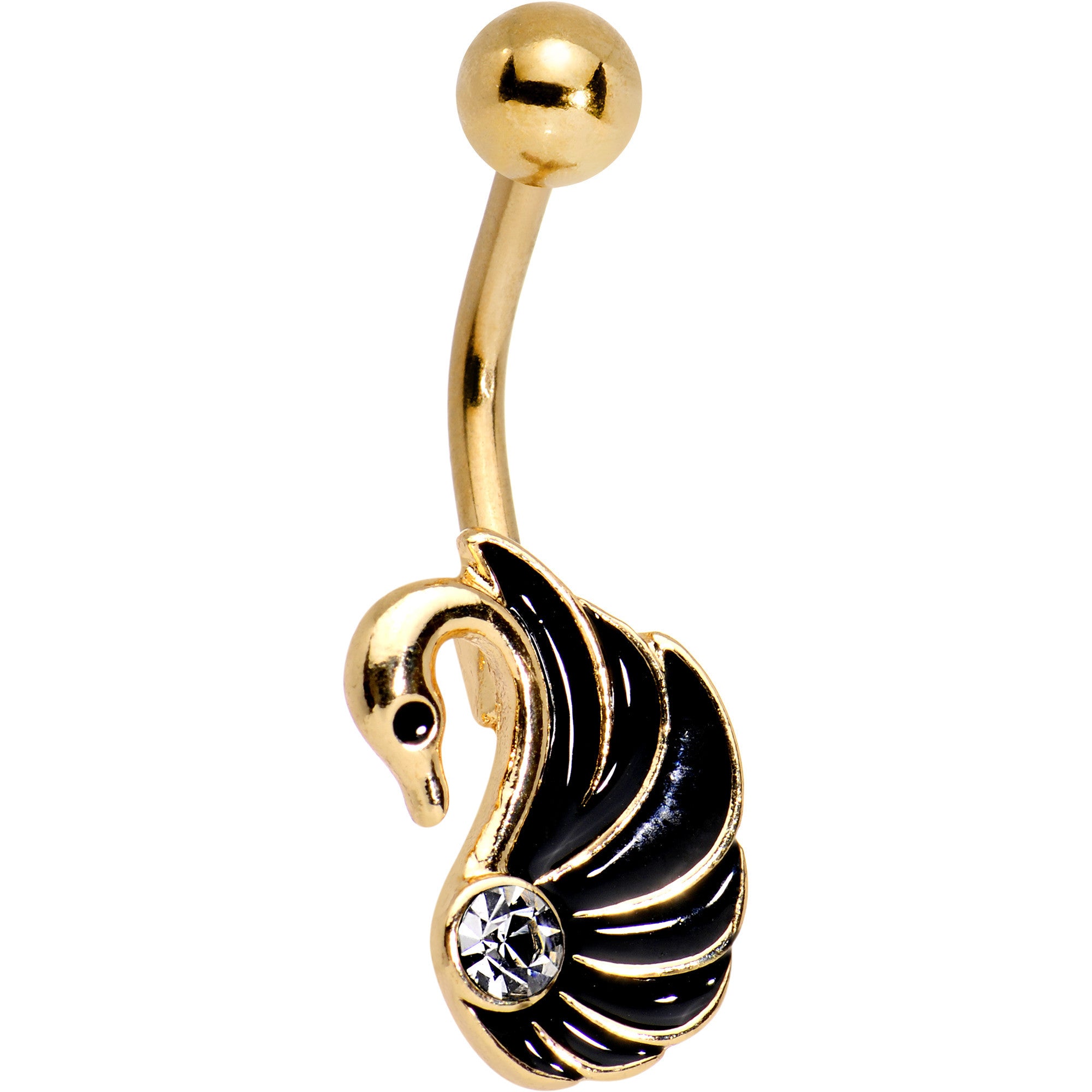 Clear Gem Gold PVD Fluttering Swan Feather Belly Ring