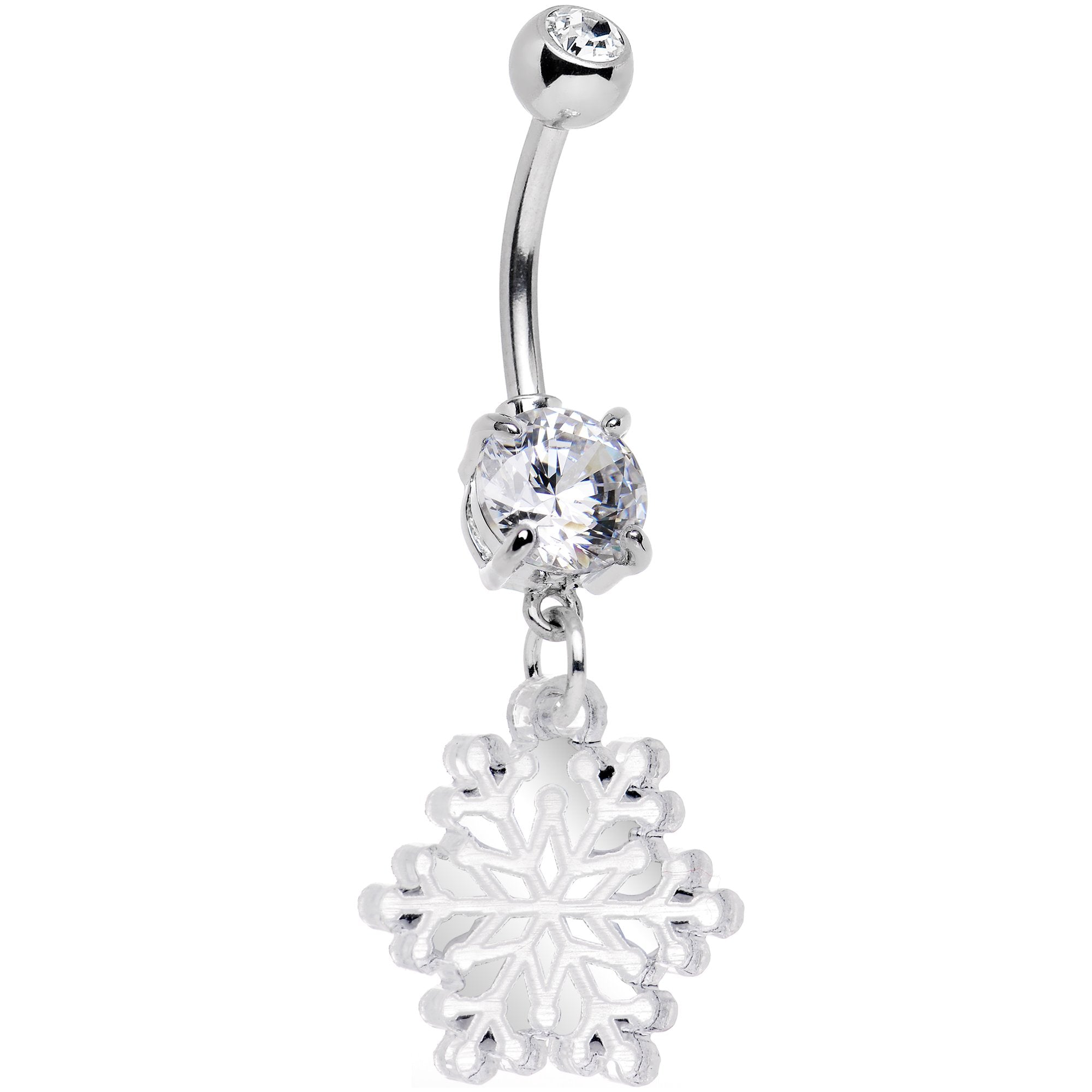 Clear Gem Winter Snowflake Dangle Belly Ring