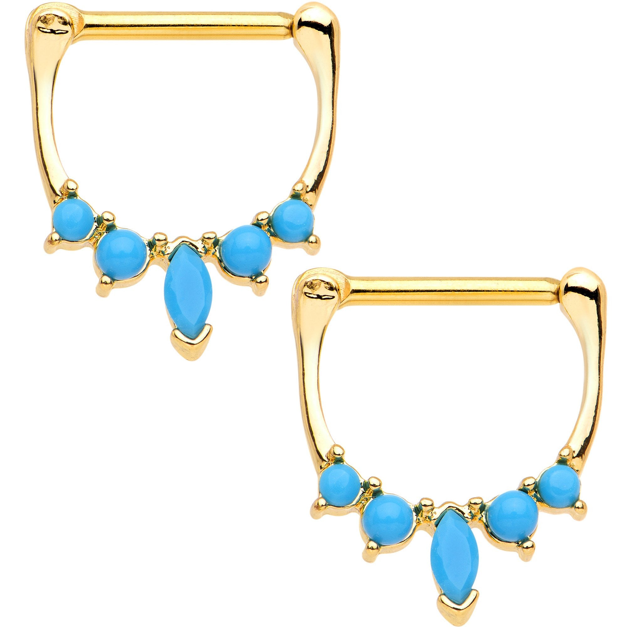 3/8 Faux Turquoise Gold Tone Anodized Southwestern Nipple Clicker Set