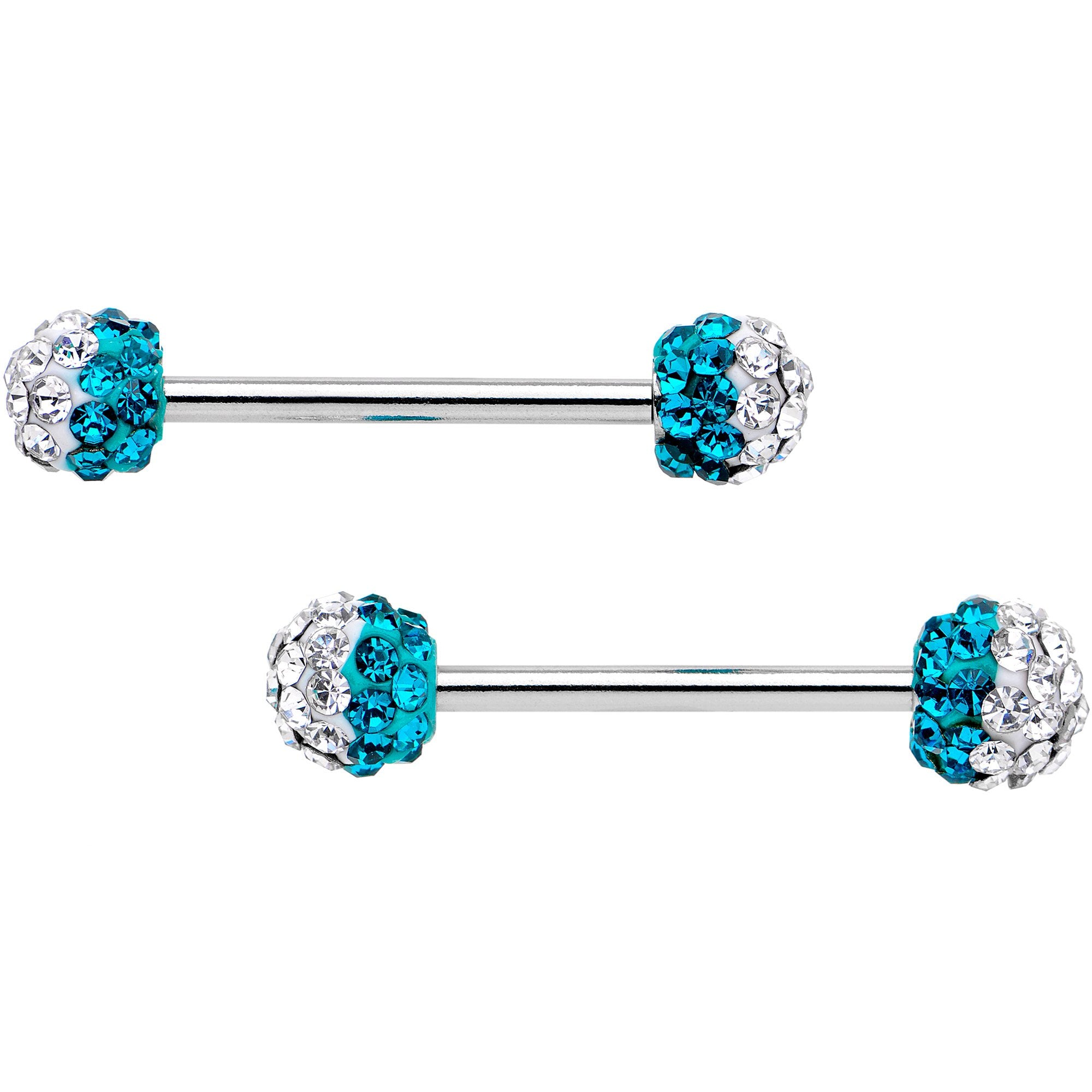 5/8 Clear Blue CZ Gem Two Tone Sparkle Barbell Nipple Ring Set