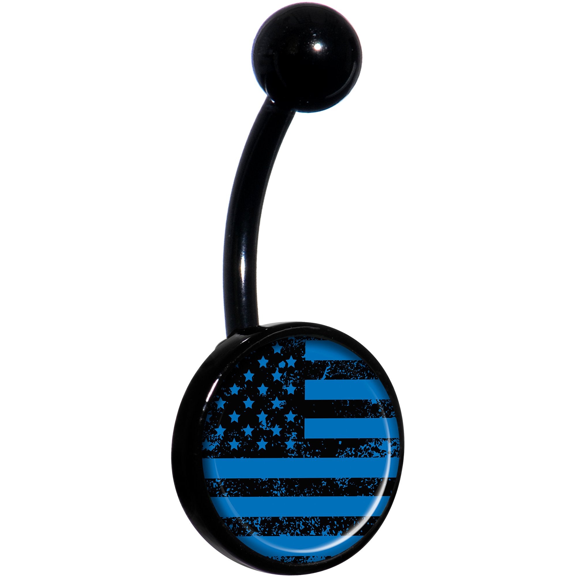 Blue American Flag Black Belly Ring