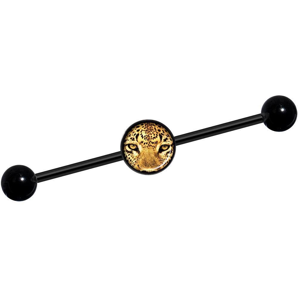 14 Gauge Full Color Leopard Eyes Black Industrial Barbell 37mm