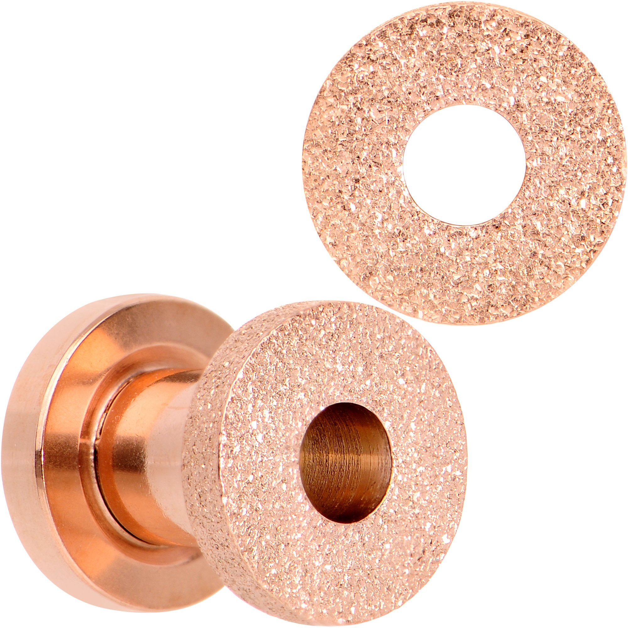 Rose Gold PVD Sandblasted Screw Fit Tunnel Plug Set 5mm to 16mm