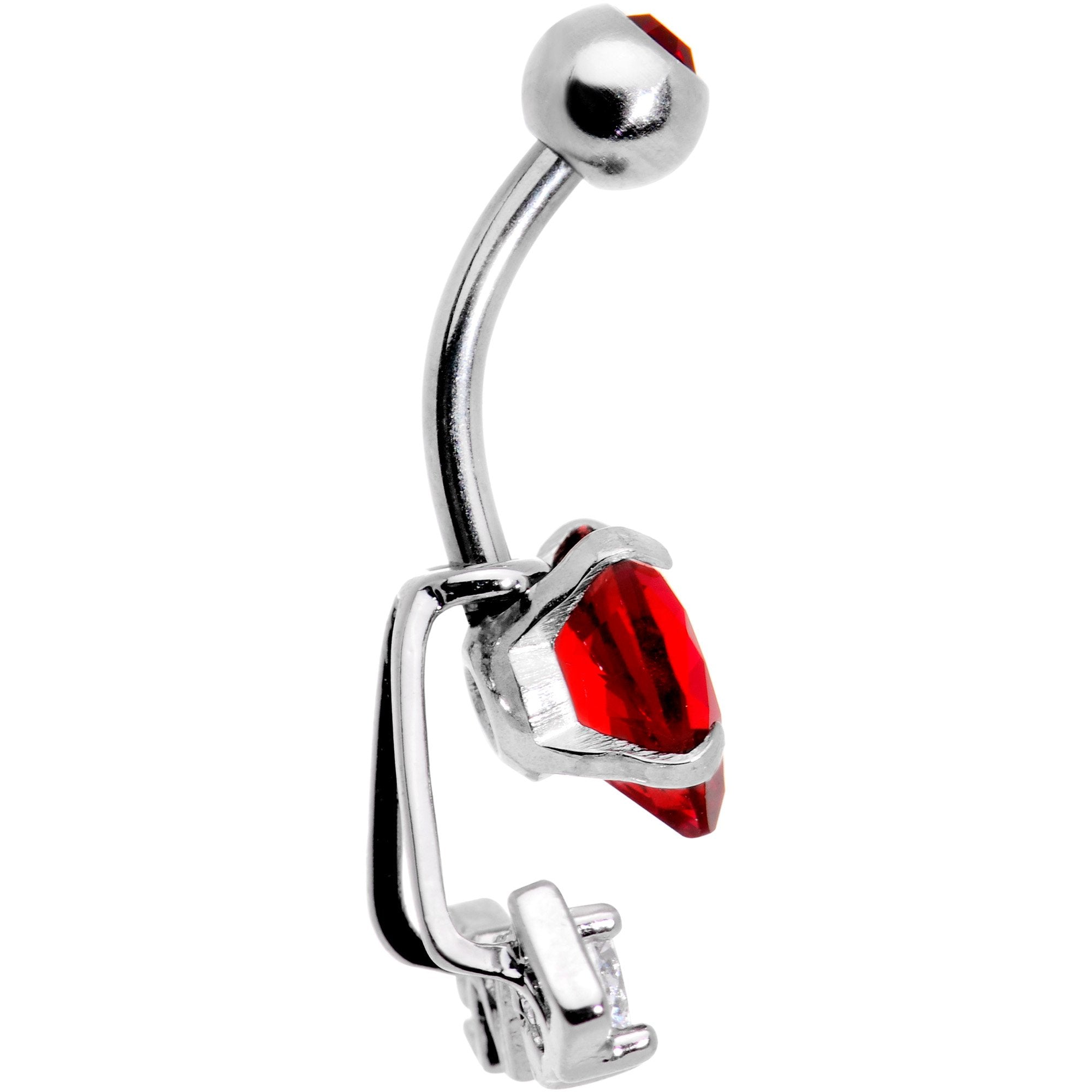 Clear Red CZ Gem Love is in the Air Dangle Belly Ring