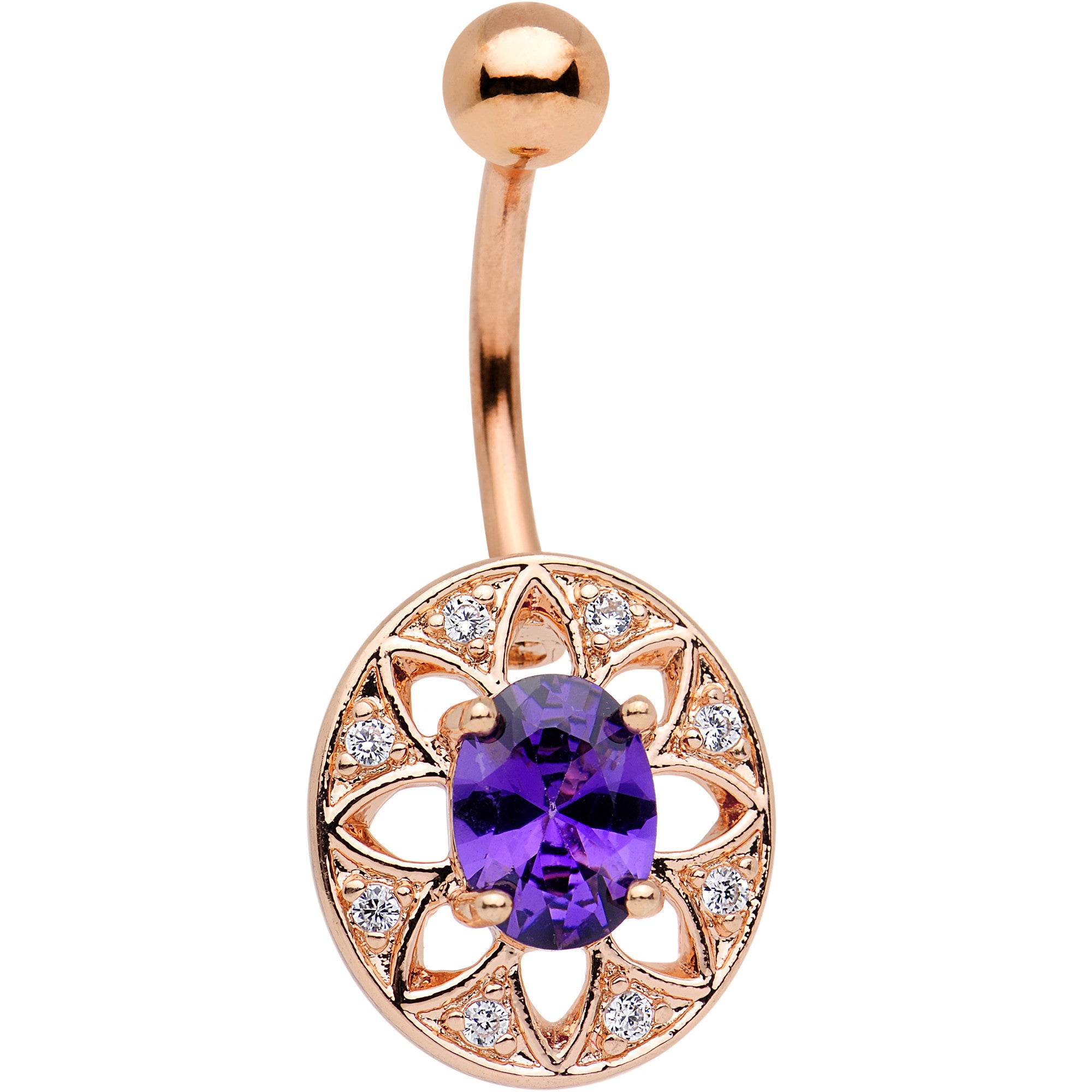 Purple CZ Gem Rose Gold Tone Your Royal Majesty Belly Ring