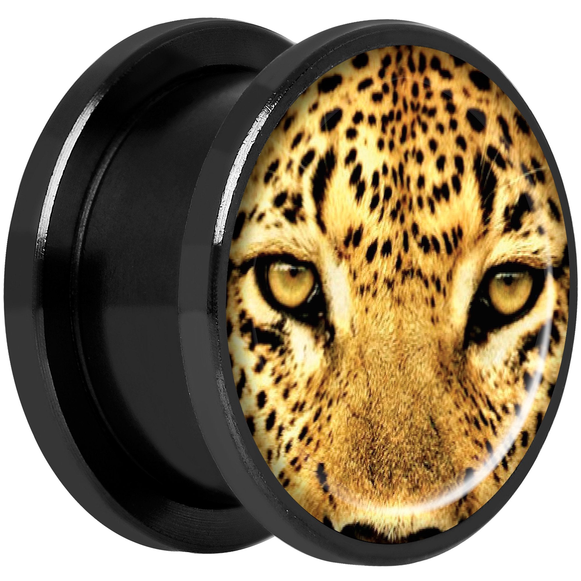 Full Color Leopard Eyes Black Anodized Screw Fit Plug Set 5/8