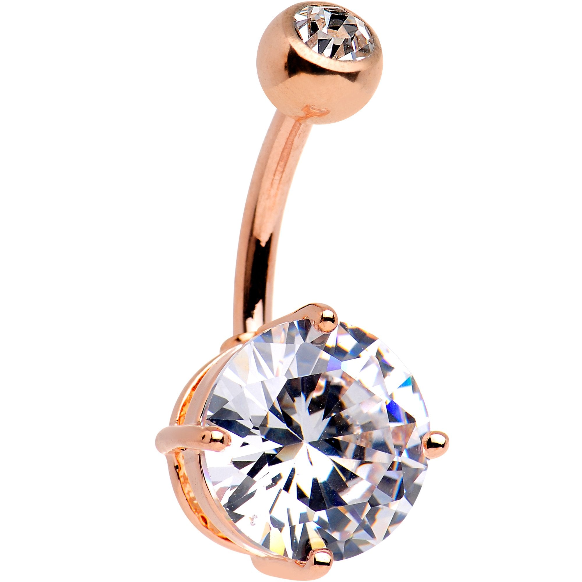 Large Clear CZ Gem 14kt Rose Gold Plated Steel Belly Ring