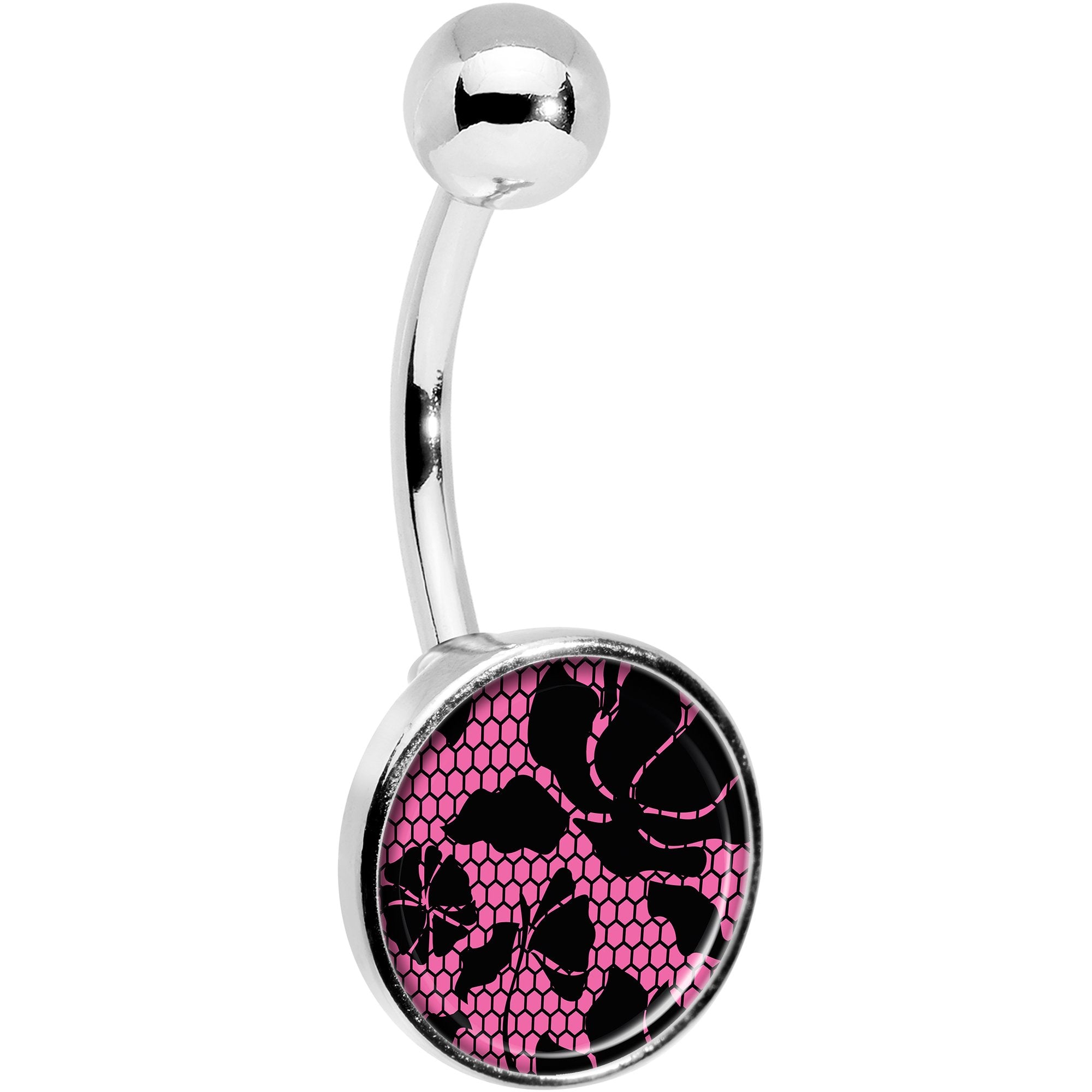 Pink Floral Lace Belly Ring