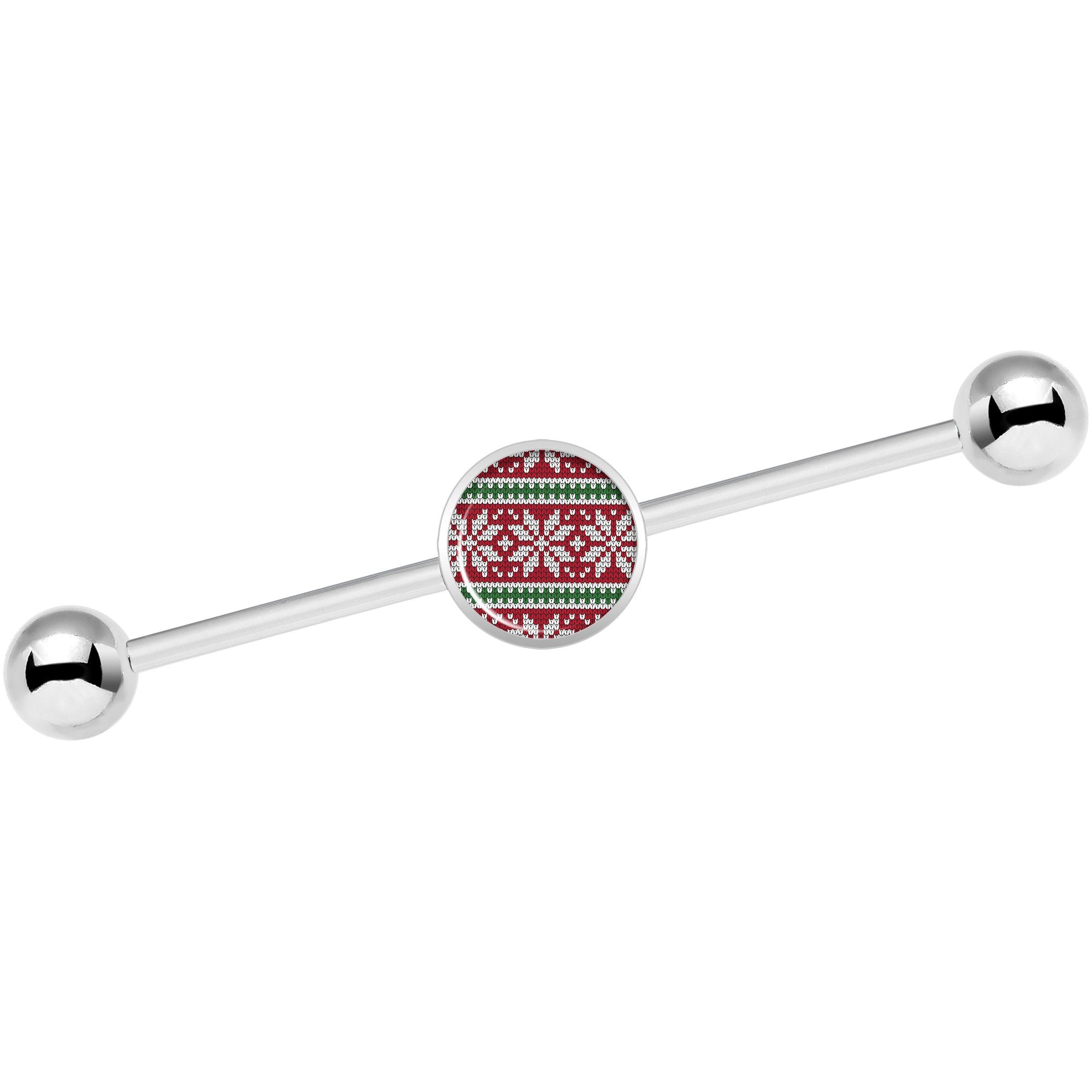 14 Gauge Red Green Christmas Sweater Industrial Barbell 37mm