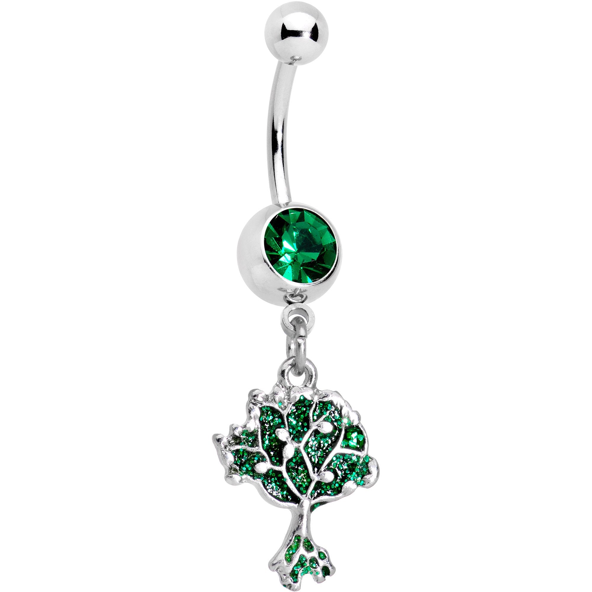 Green Gem Lively Tree of Life Dangle Belly Ring