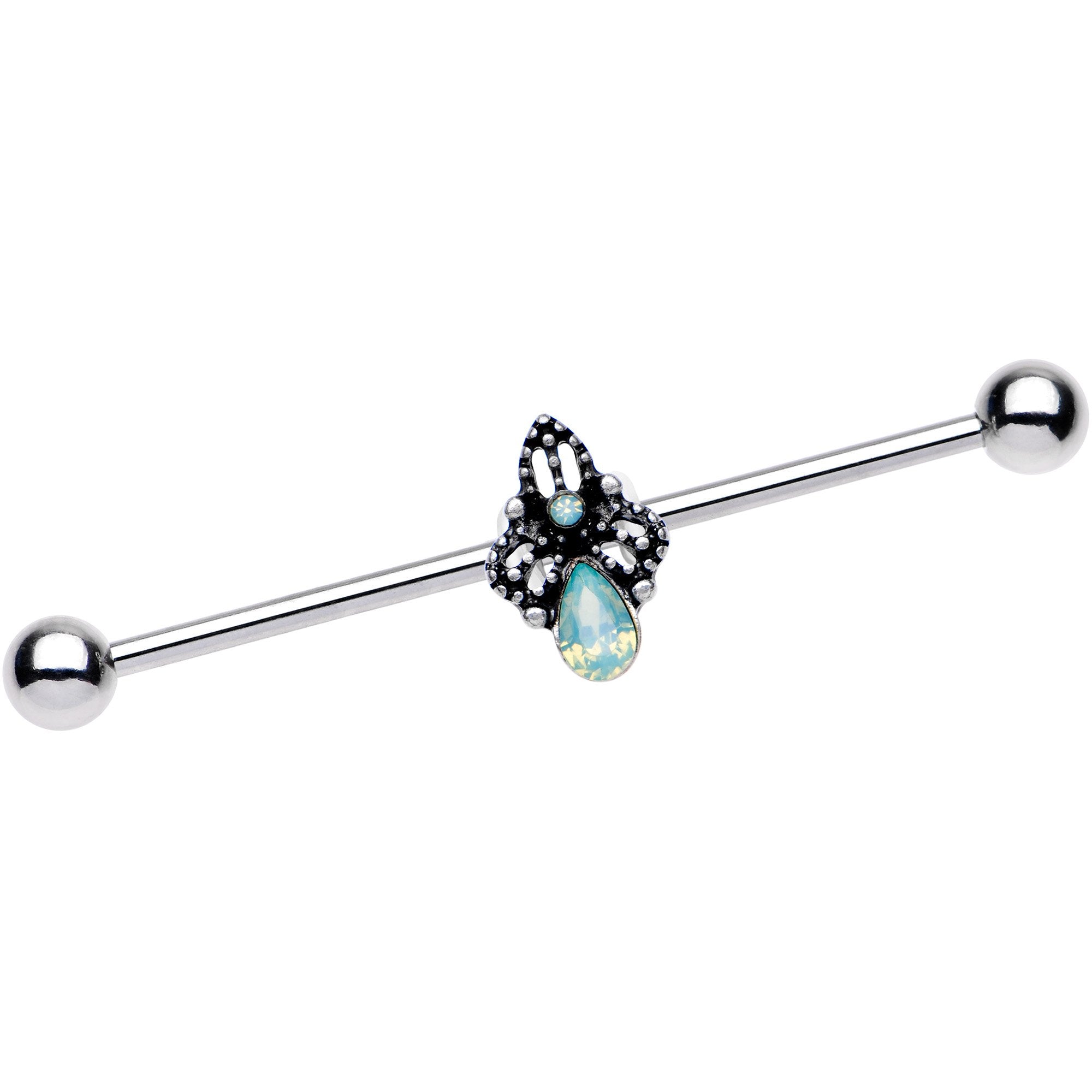 Green Gem Victorian Raindrop Industrial Barbell 38mm