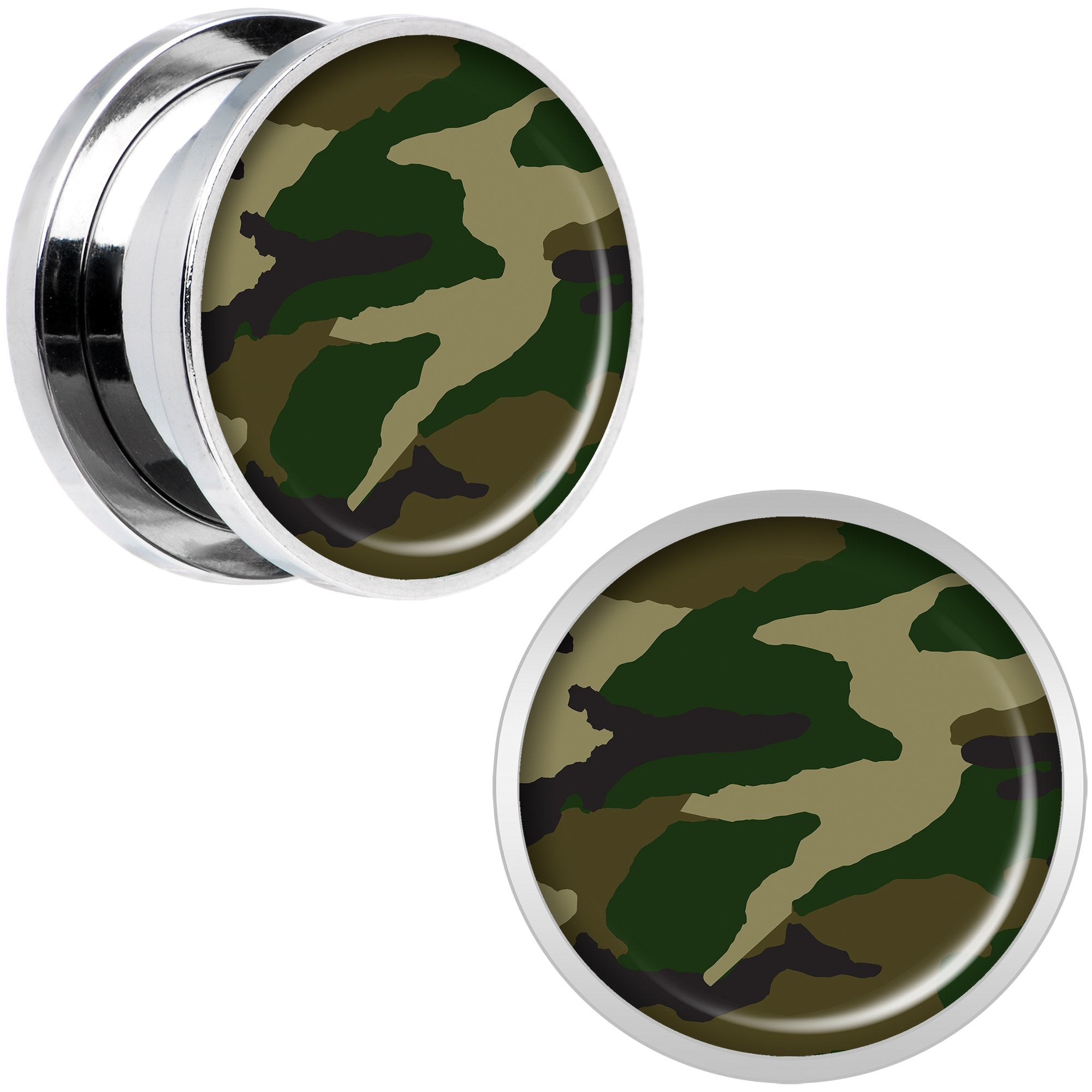 Woodland Camo Print Steel Screw Fit Plug Set 5/8