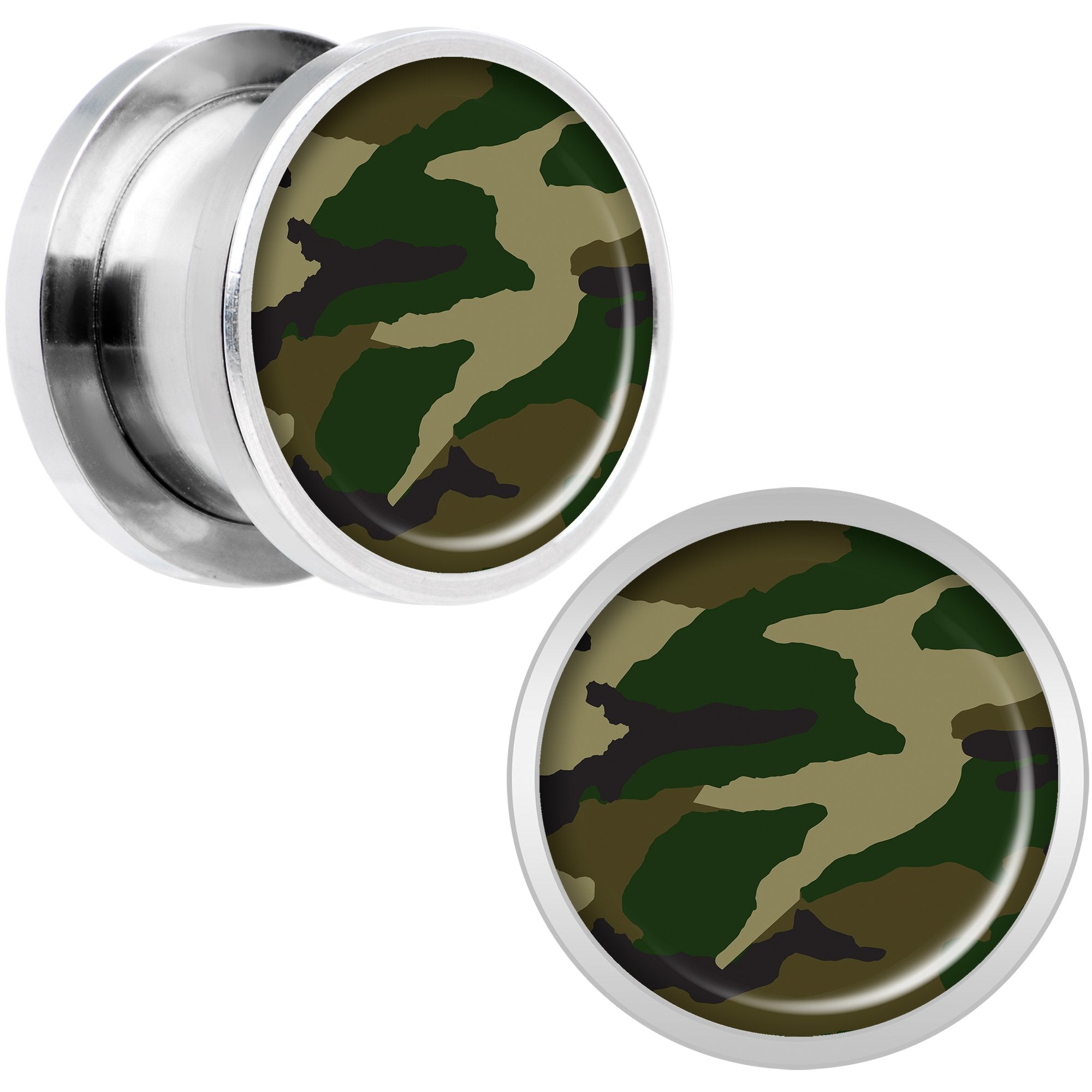 Woodland Camo Print Steel Screw Fit Plug Set 1/2