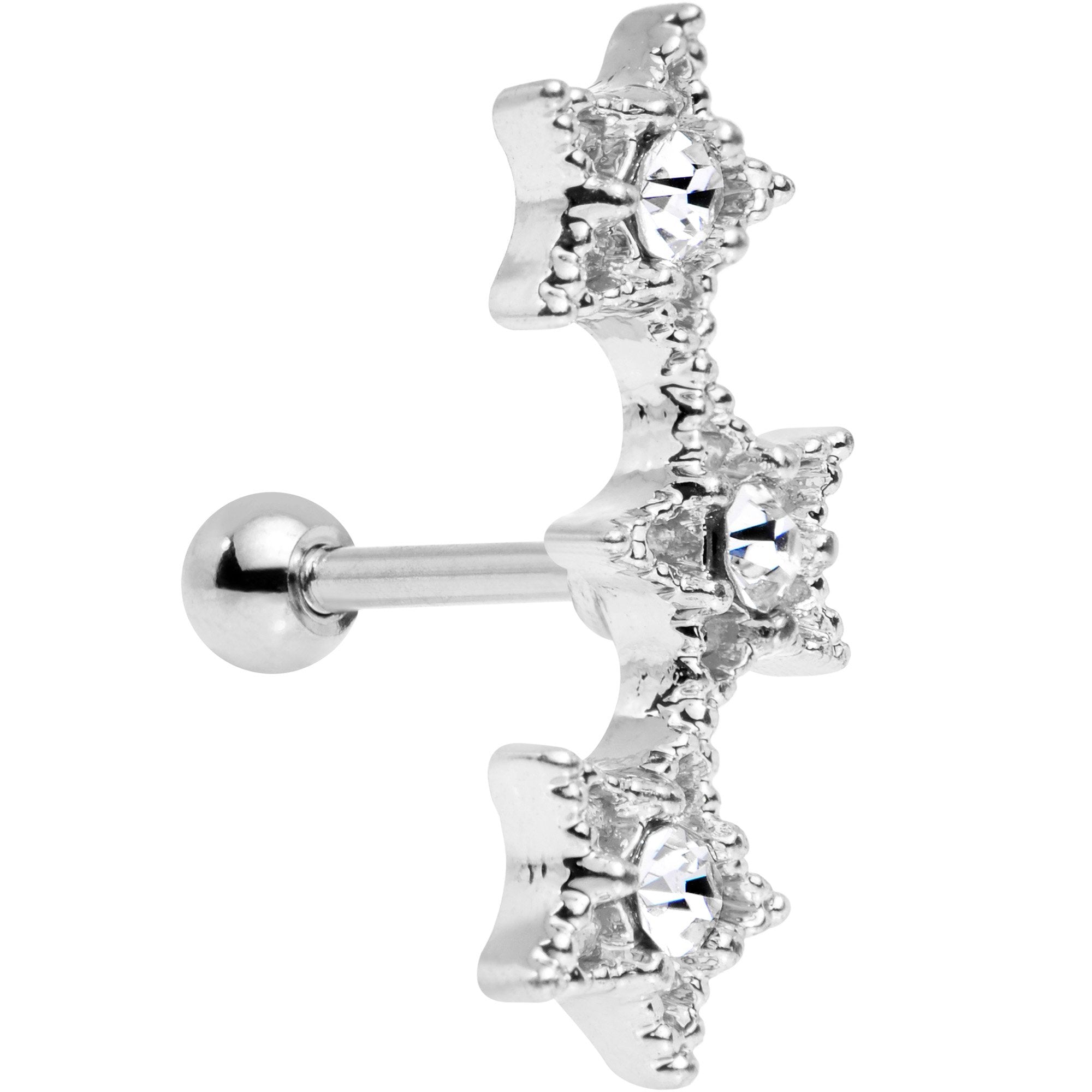 18 Gauge 1/4 Clear Gem Star Trio Cartilage Tragus Earring