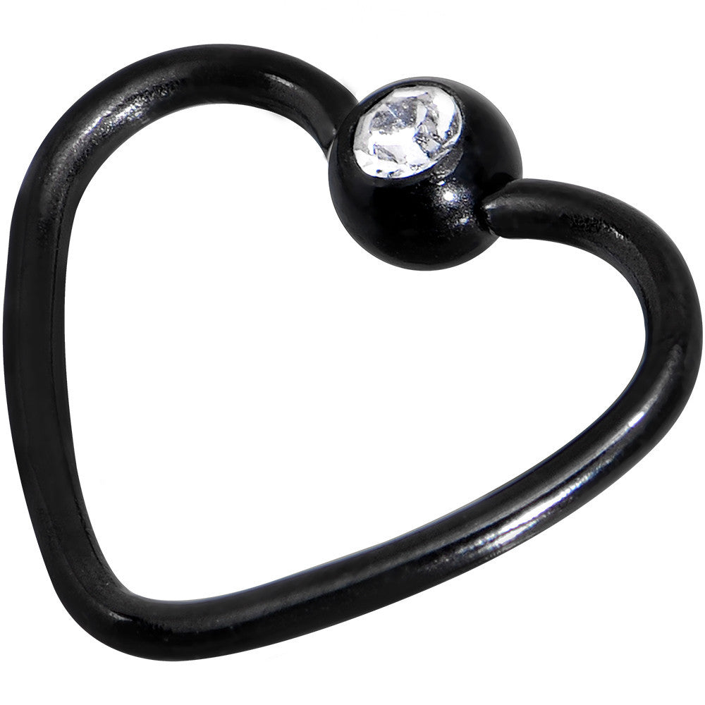 18 Gauge 3/8 Clear Black Anodized Titanium Heart Closure Captive Ring