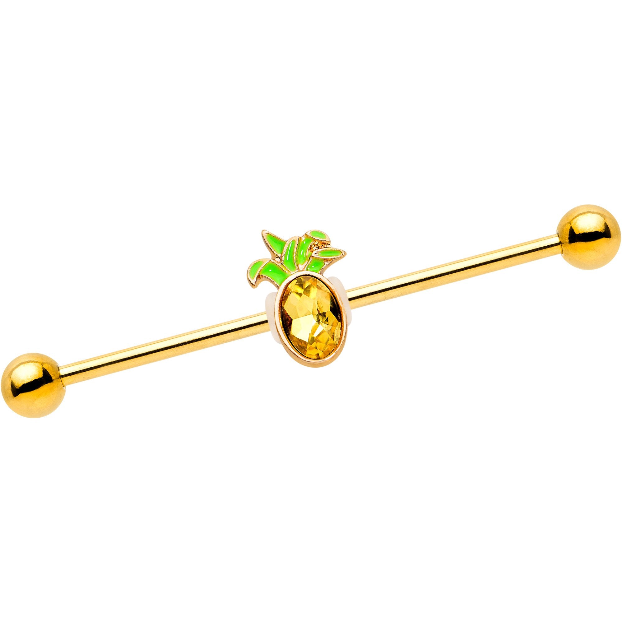 14 Gauge Orange Gem Gold PVD Juicy Pineapple Industrial Barbell 38mm