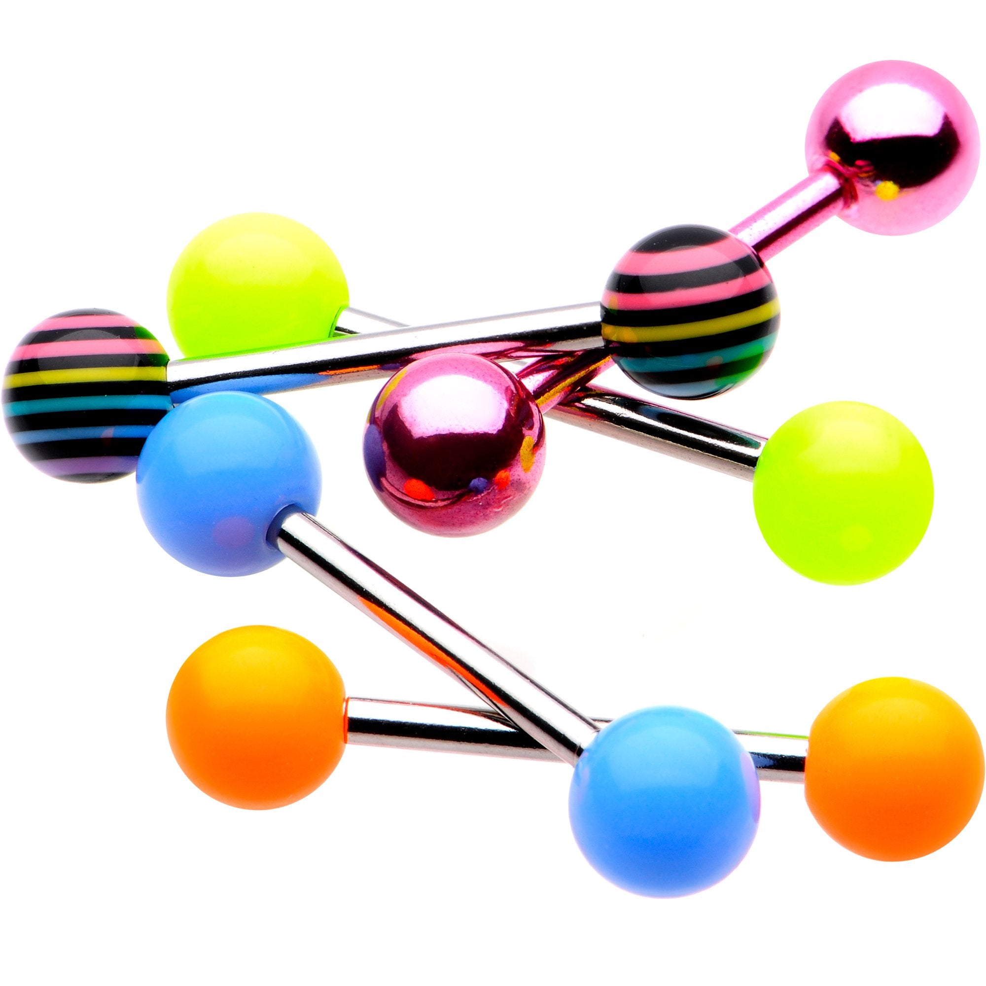 14 Gauge 9/16 Rainbow Funky Fun Barbell Tongue Ring Pack Set of 5