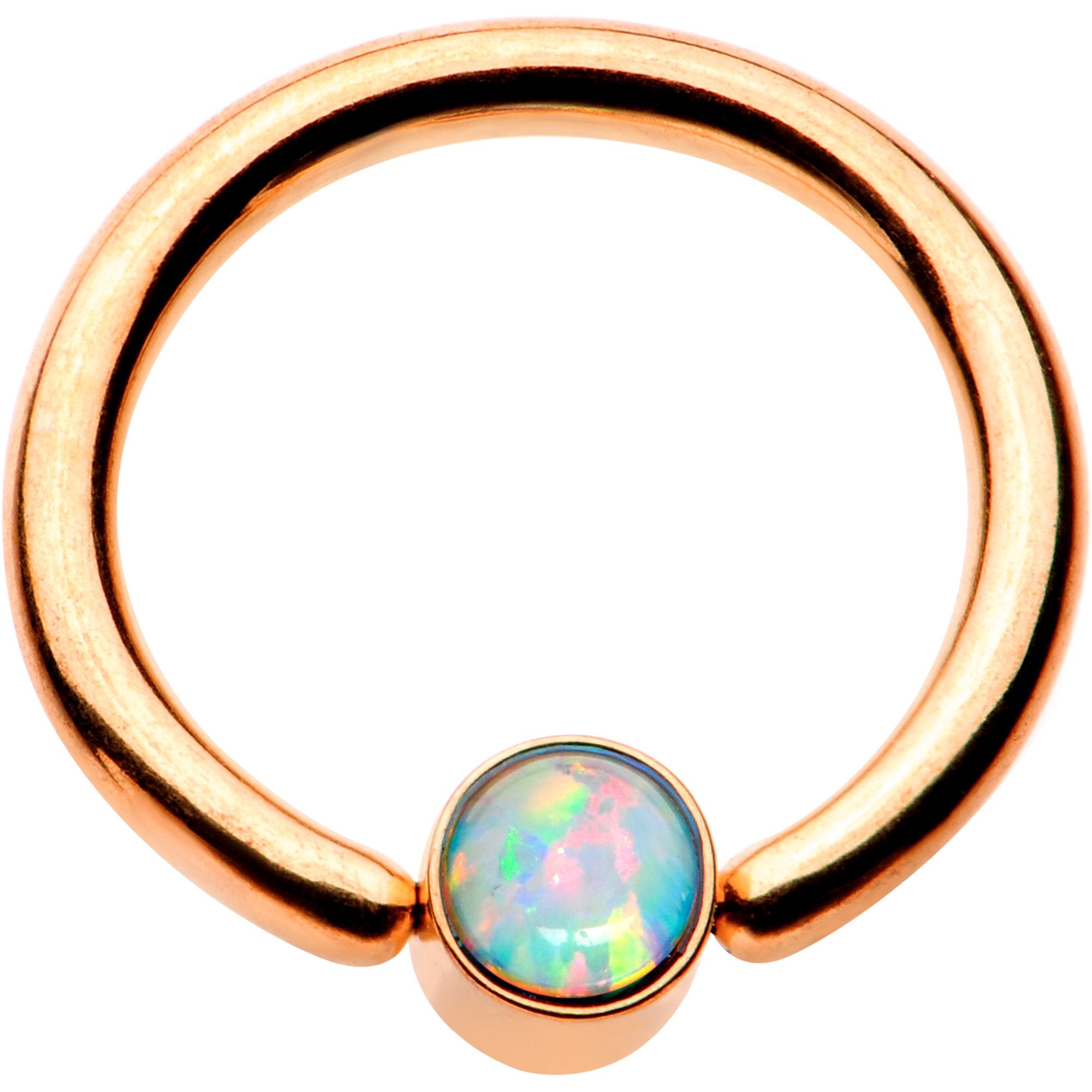 16 Gauge 5/16 White Faux Opal Rose gold IP BCR Captive Ring