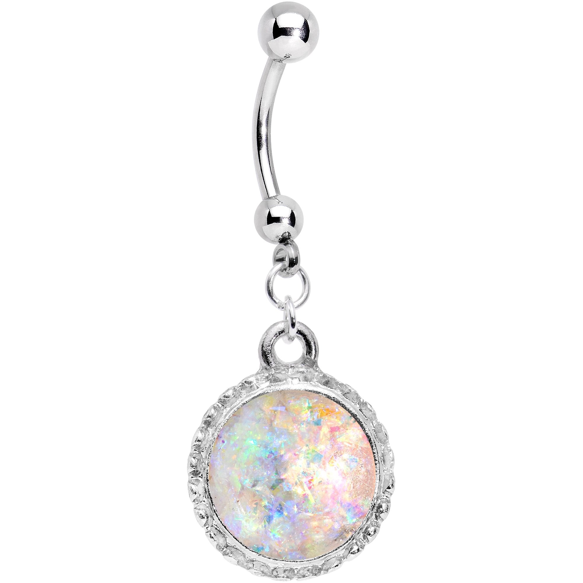 Handcrafted White Faux Opal Splash Dangle Belly Ring