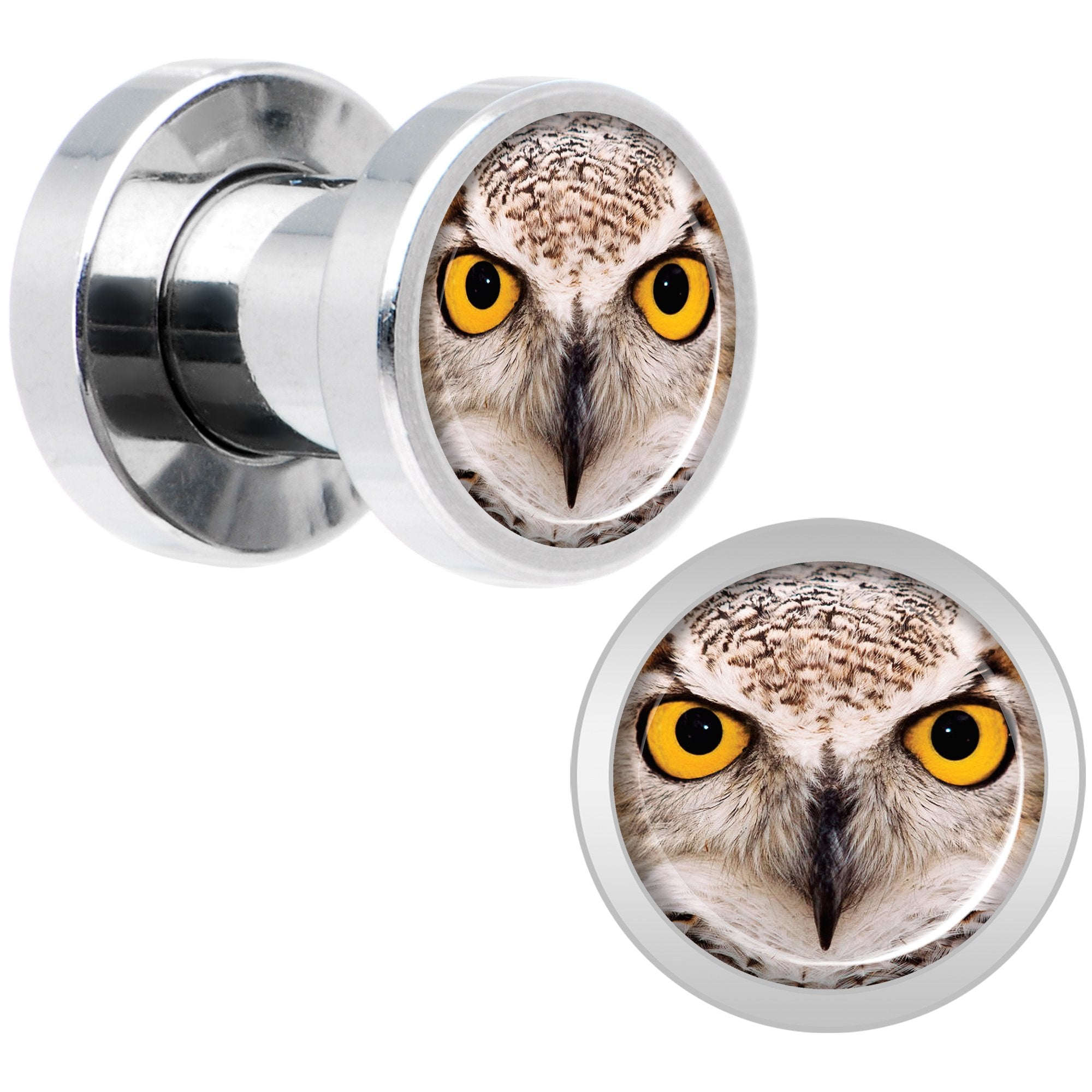 Full Color Owl Steel Screw Fit Plug Set 4 Gauge